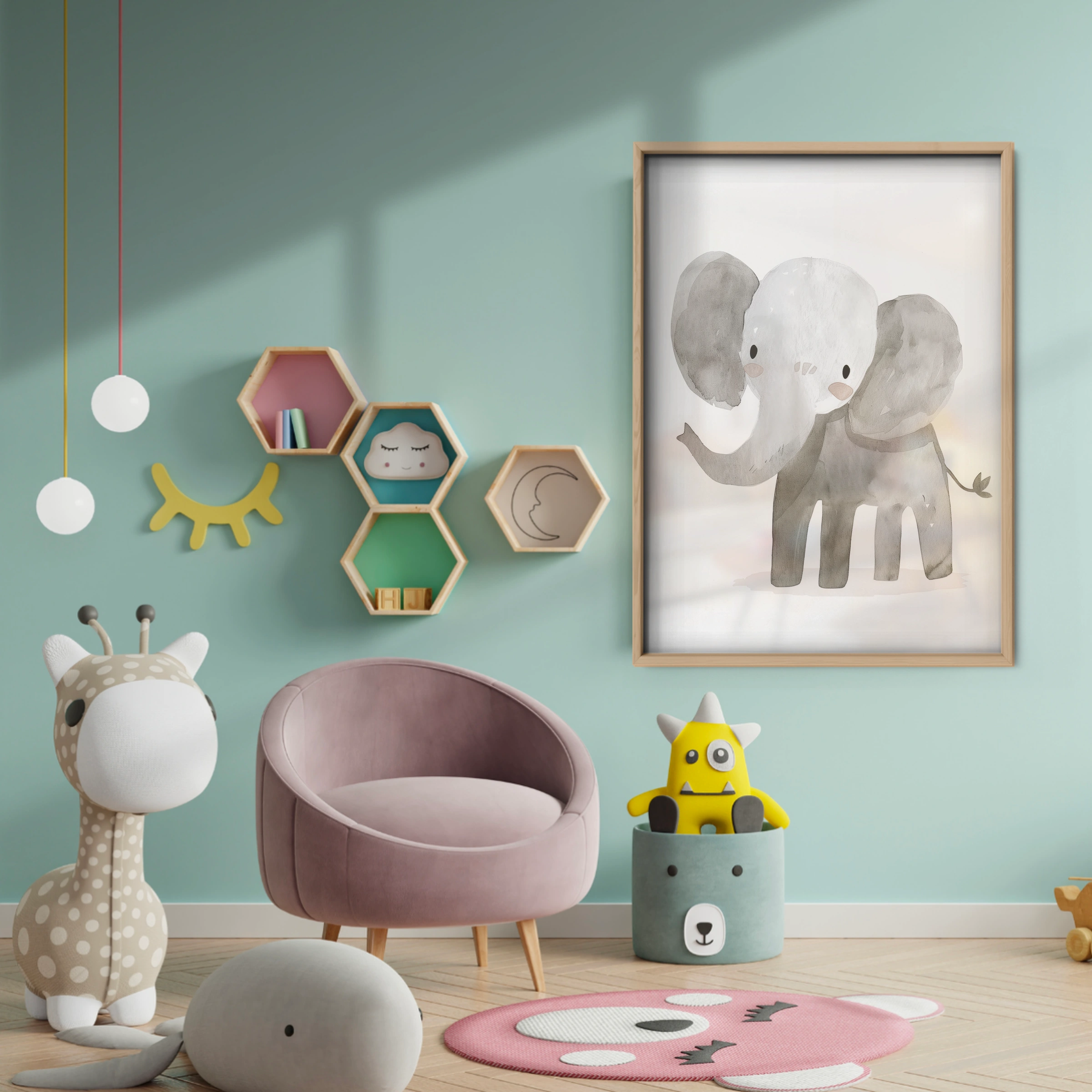Grey Elephant Nursery Print - baby room wall decor print