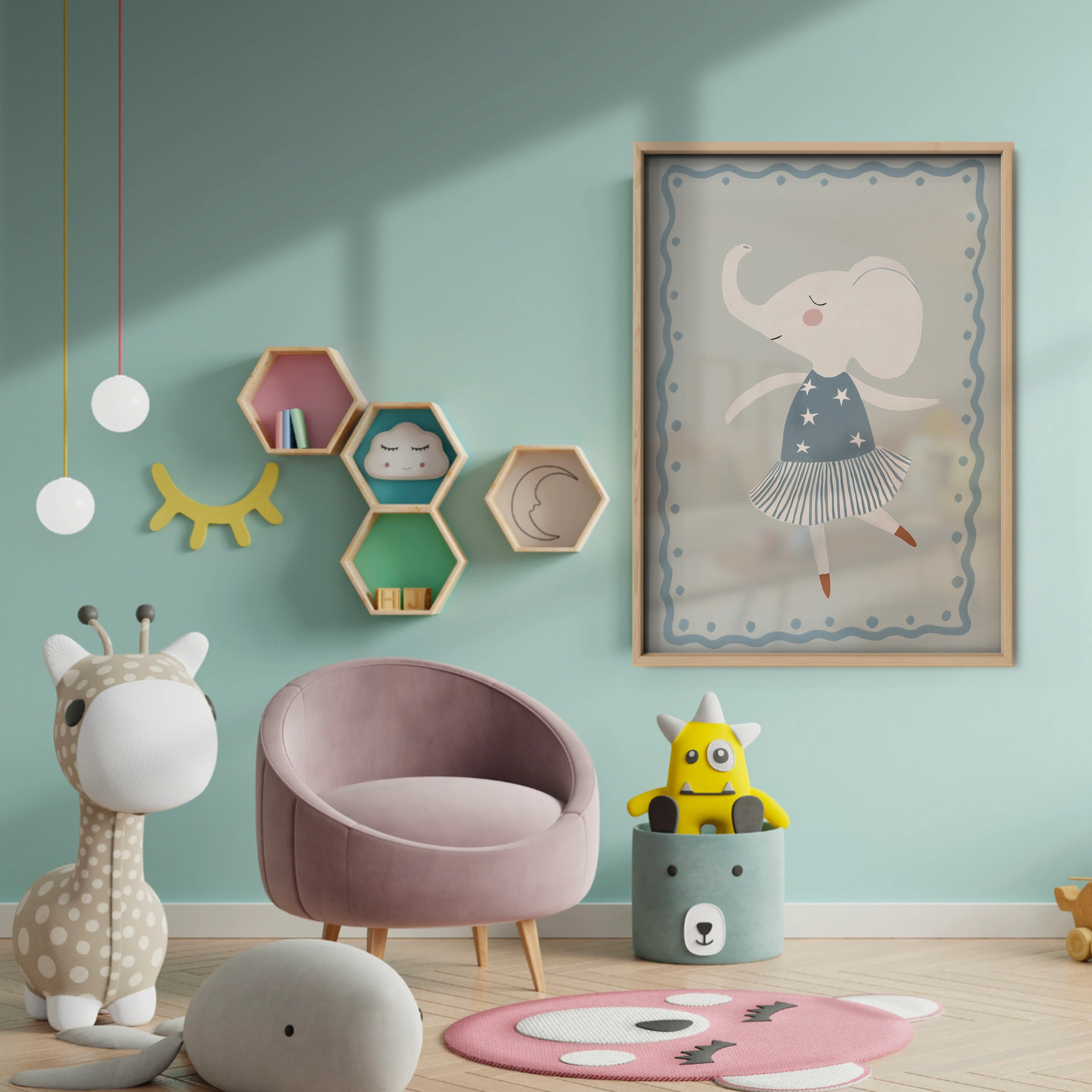 Grey Hare Nursery Print - baby room wall decor print