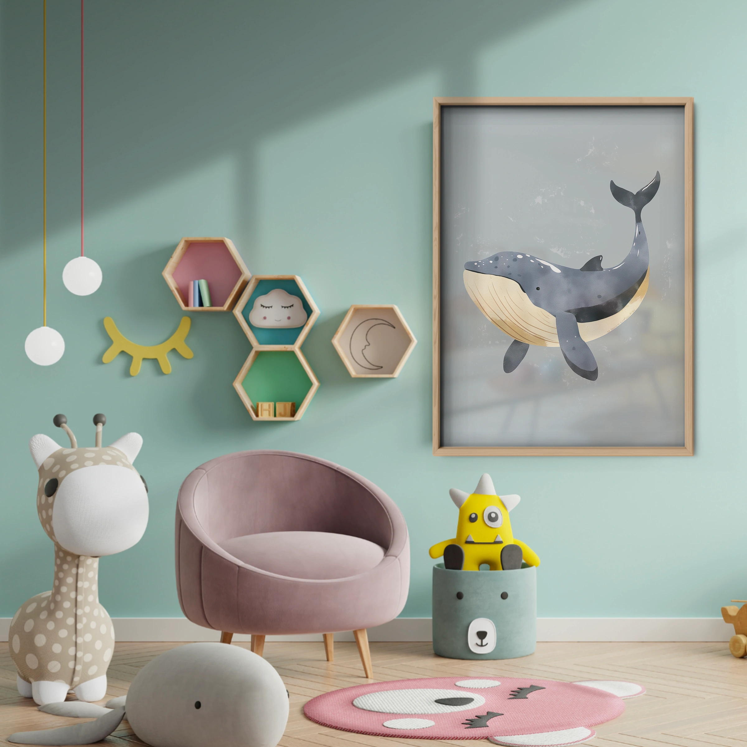 Grey Whale Nursery Print - baby room wall decor print