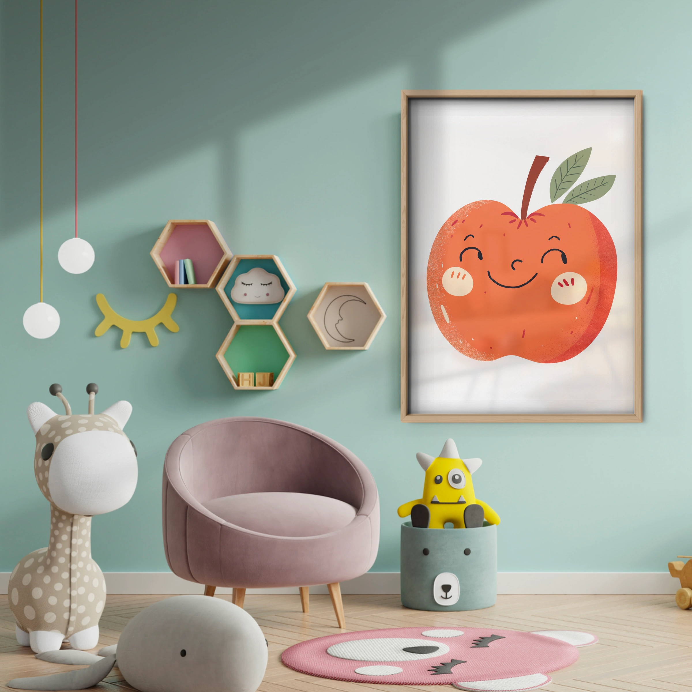 Happy Apple Nursery Print - baby room wall decor print