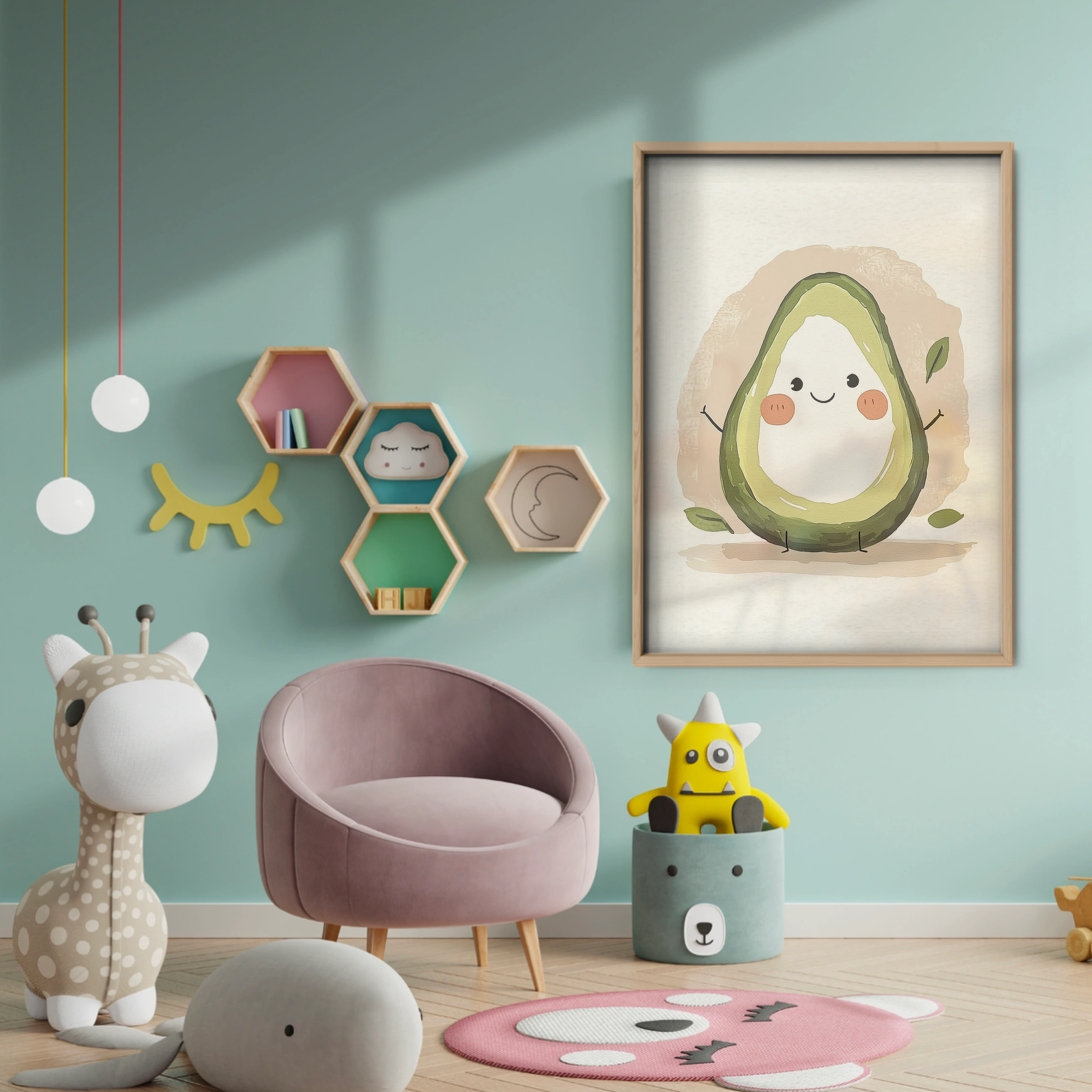 Happy Avocado Nursery Print - baby room wall decor print