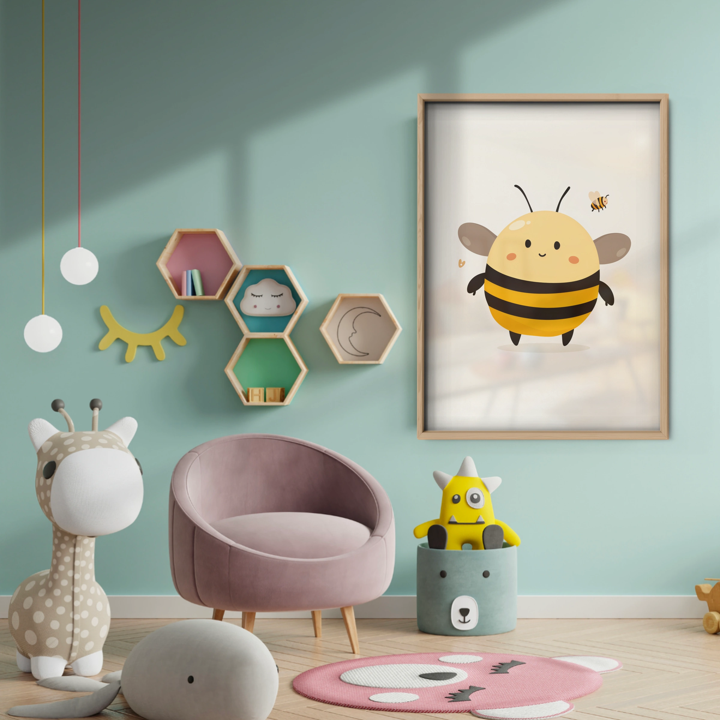 Happy Bee Nursery Print - baby room wall decor print