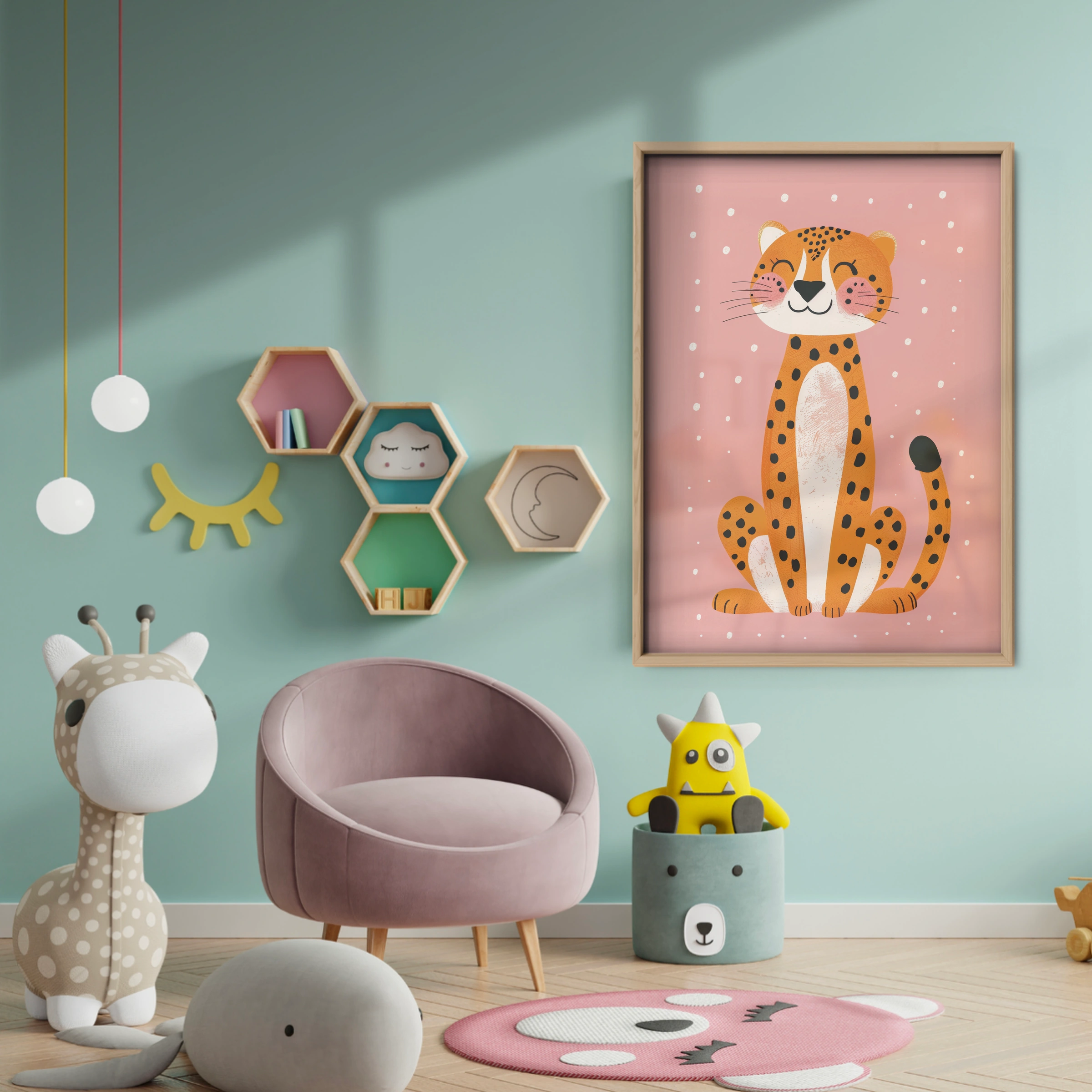 Happy Cheetah Nursery Print - baby room wall decor print
