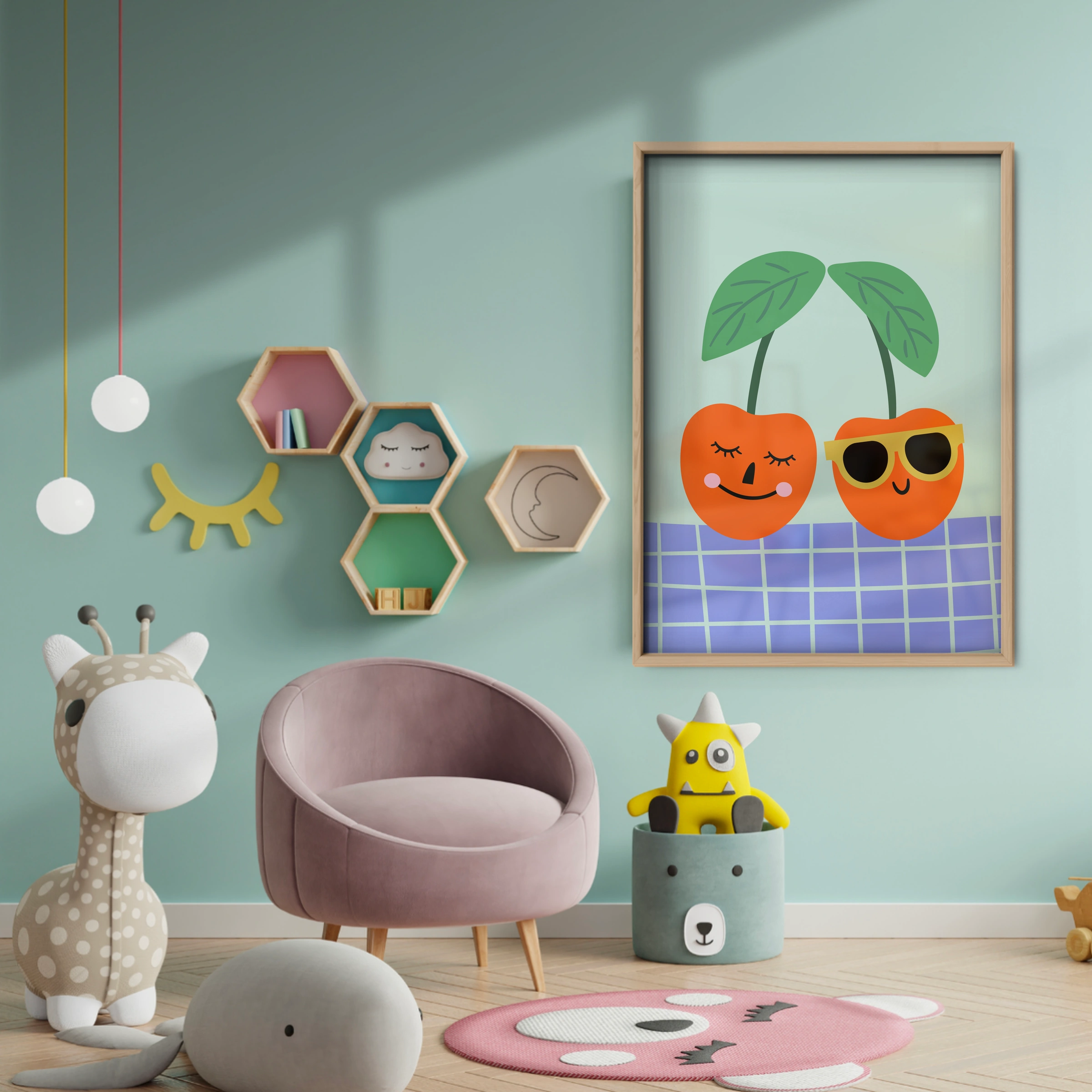 Happy Cherries Nursery Print - baby room wall decor print
