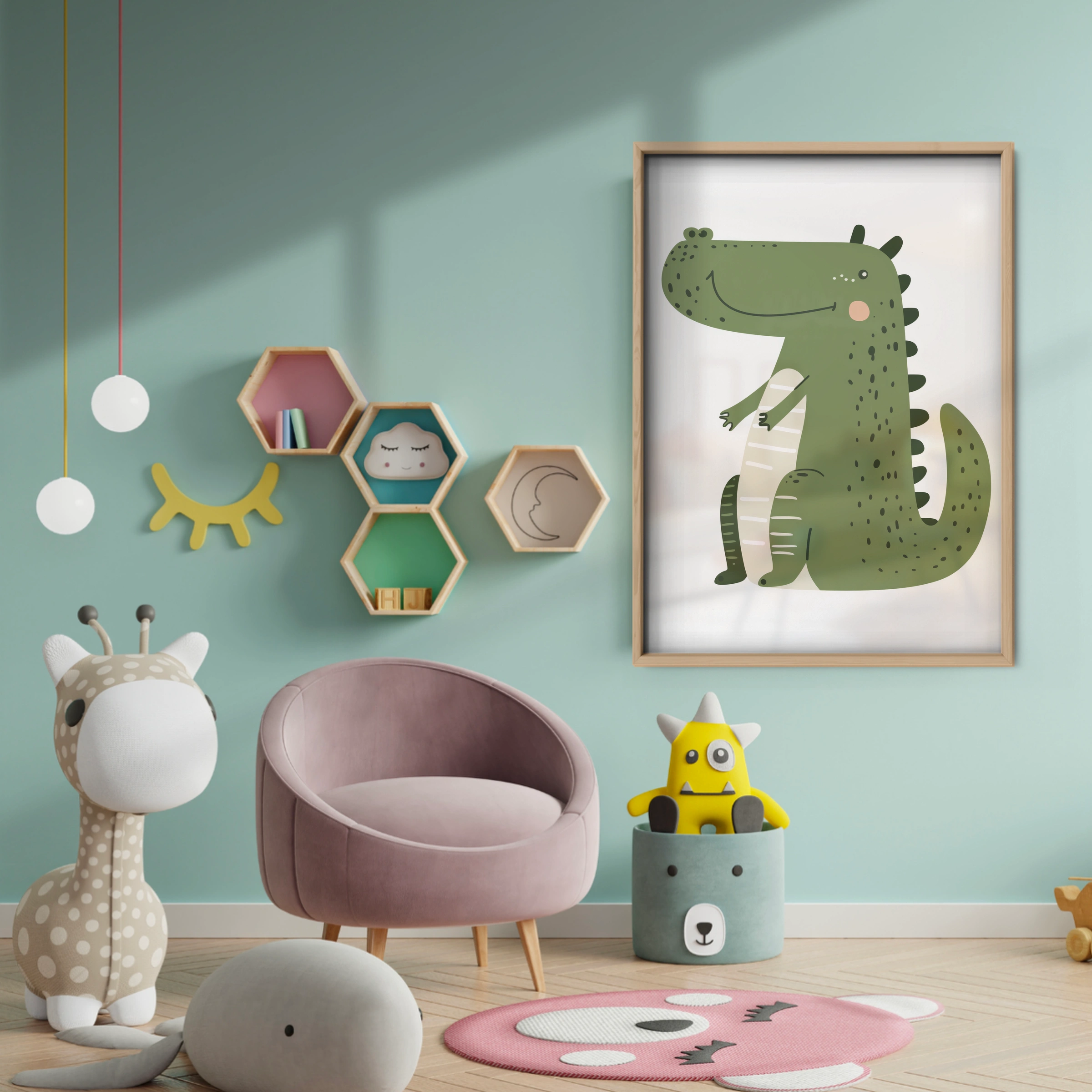 Happy Crocodile Nursery Print - baby room wall decor print