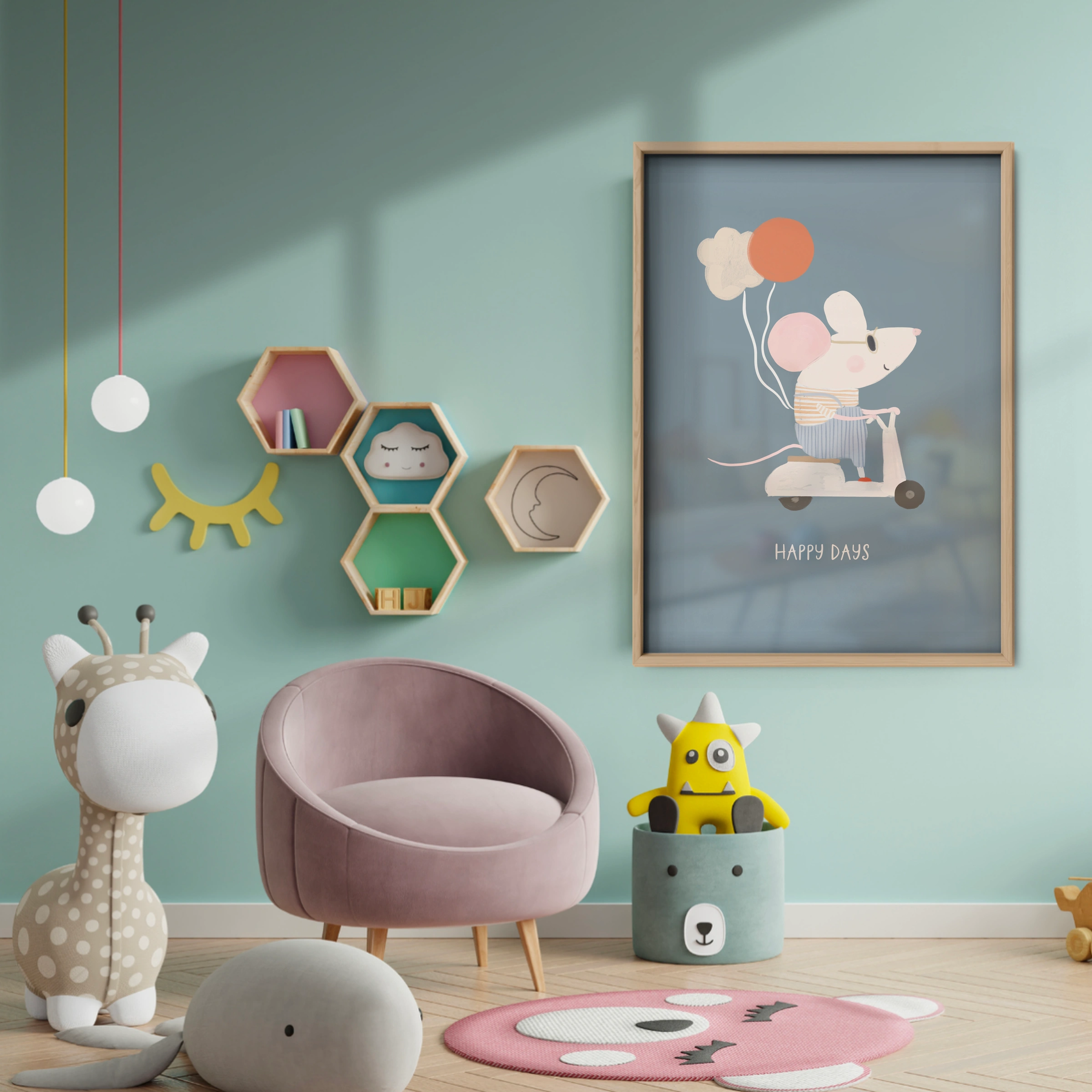 Happy Days Mouse Nursery Print - baby room wall decor print