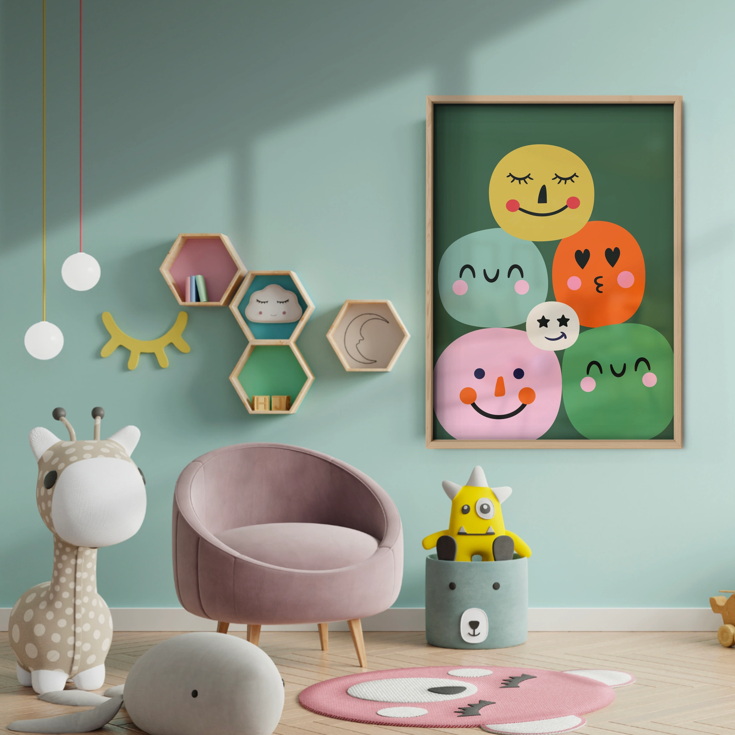 Happy Faces Nursery Print - baby room wall decor print