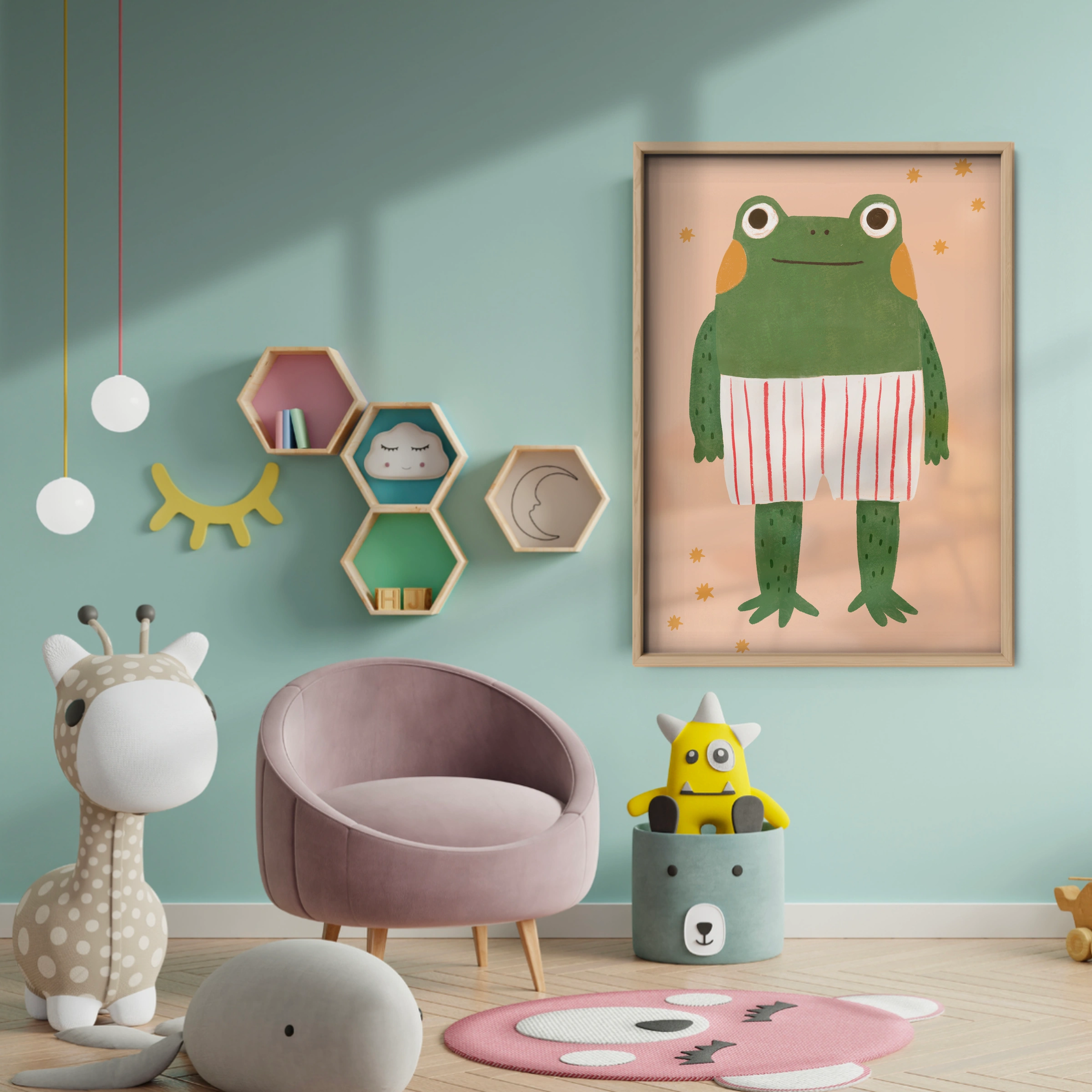 Happy Frog Nursery Print - baby room wall decor print