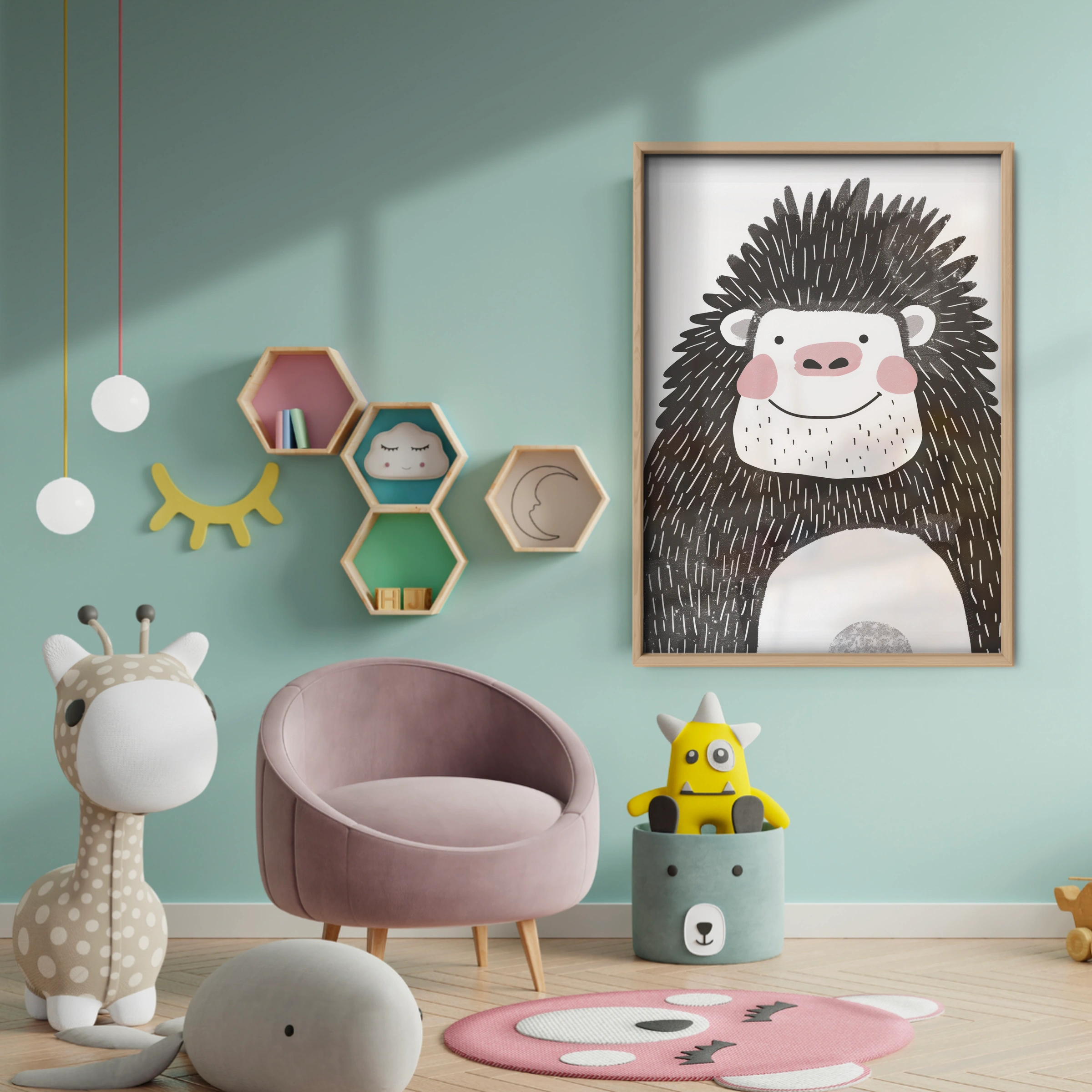 Happy Gorilla Nursery Print - baby room wall decor print