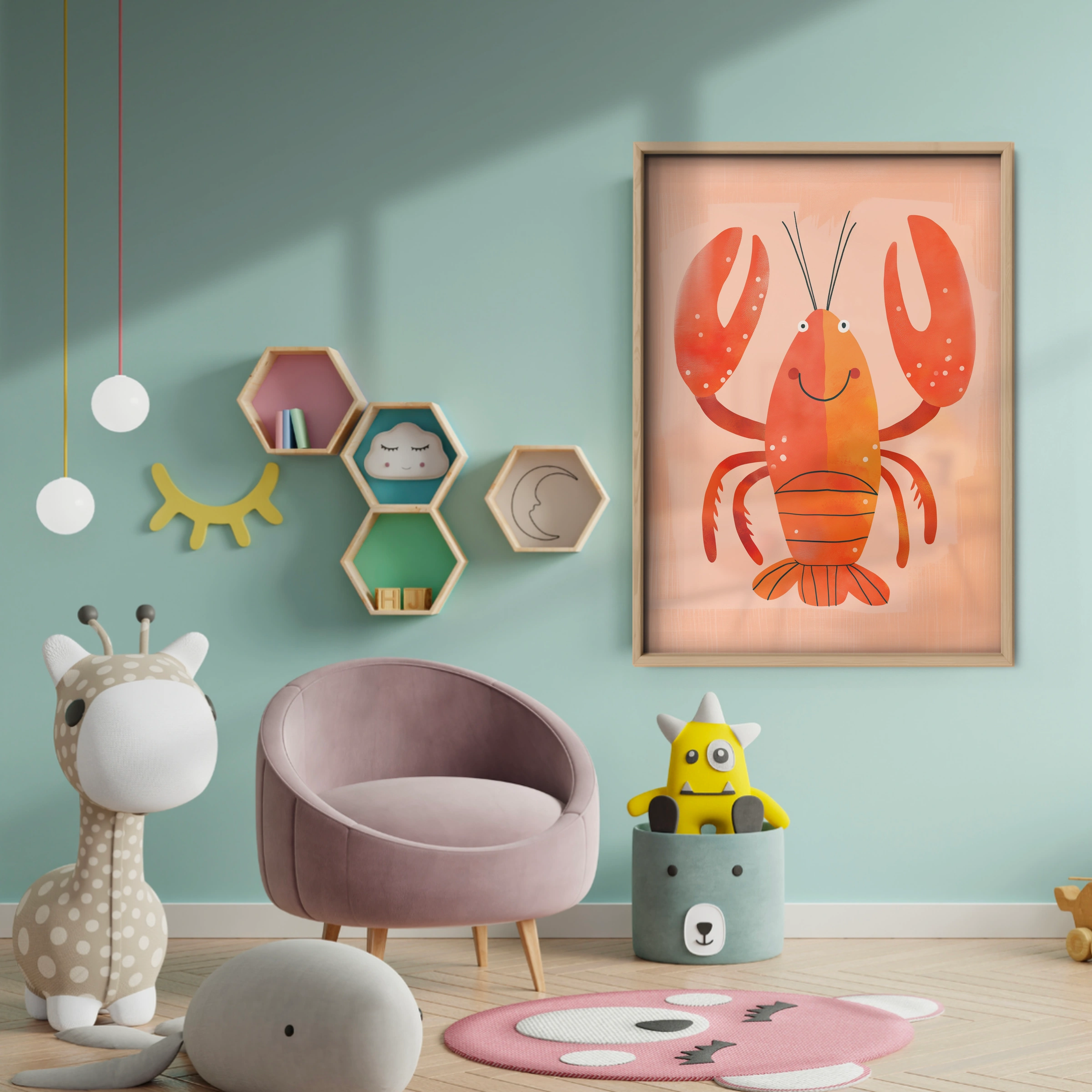 Happy Lobster Nursery Print - baby room wall decor print