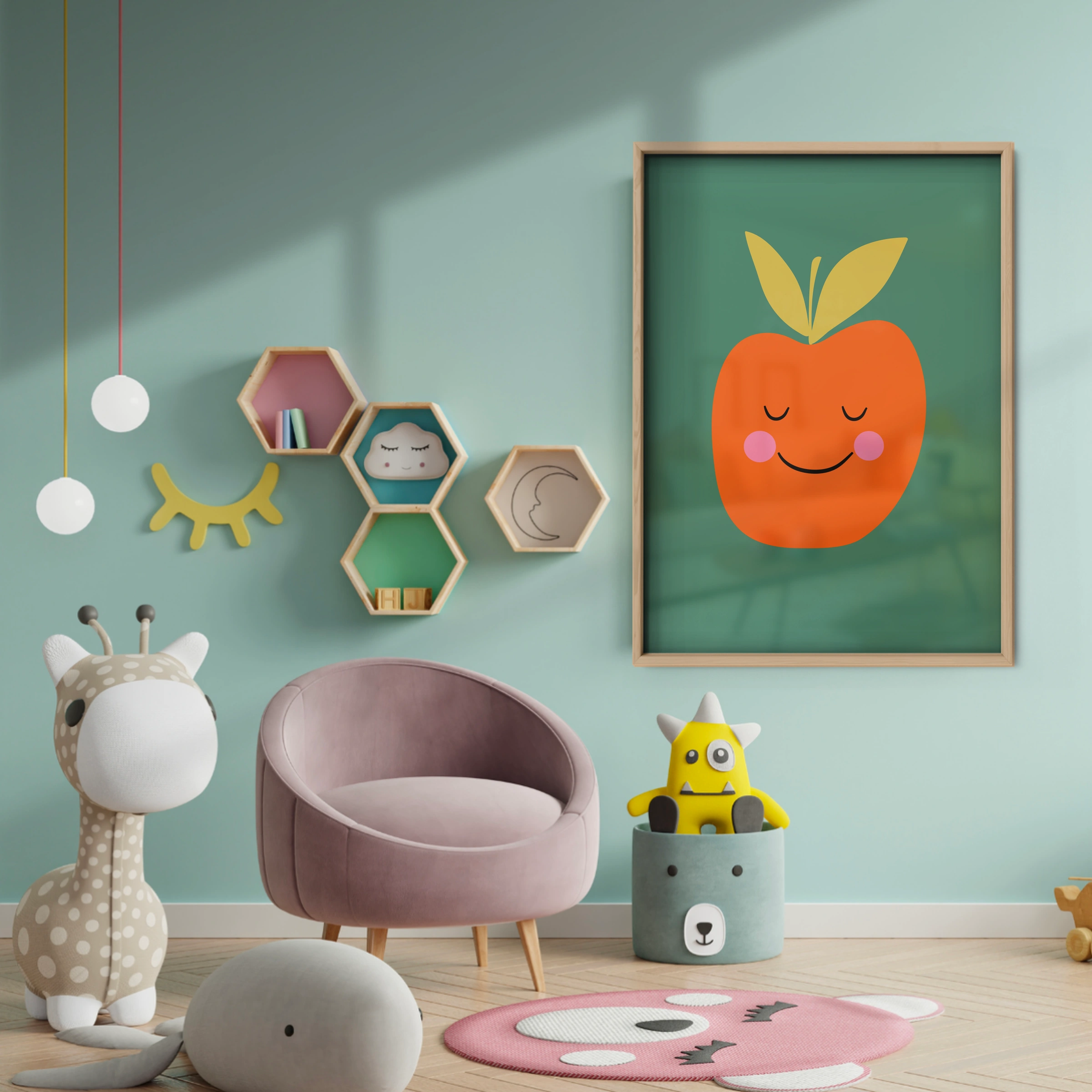 Happy Orange Nursery Print - baby room wall decor print