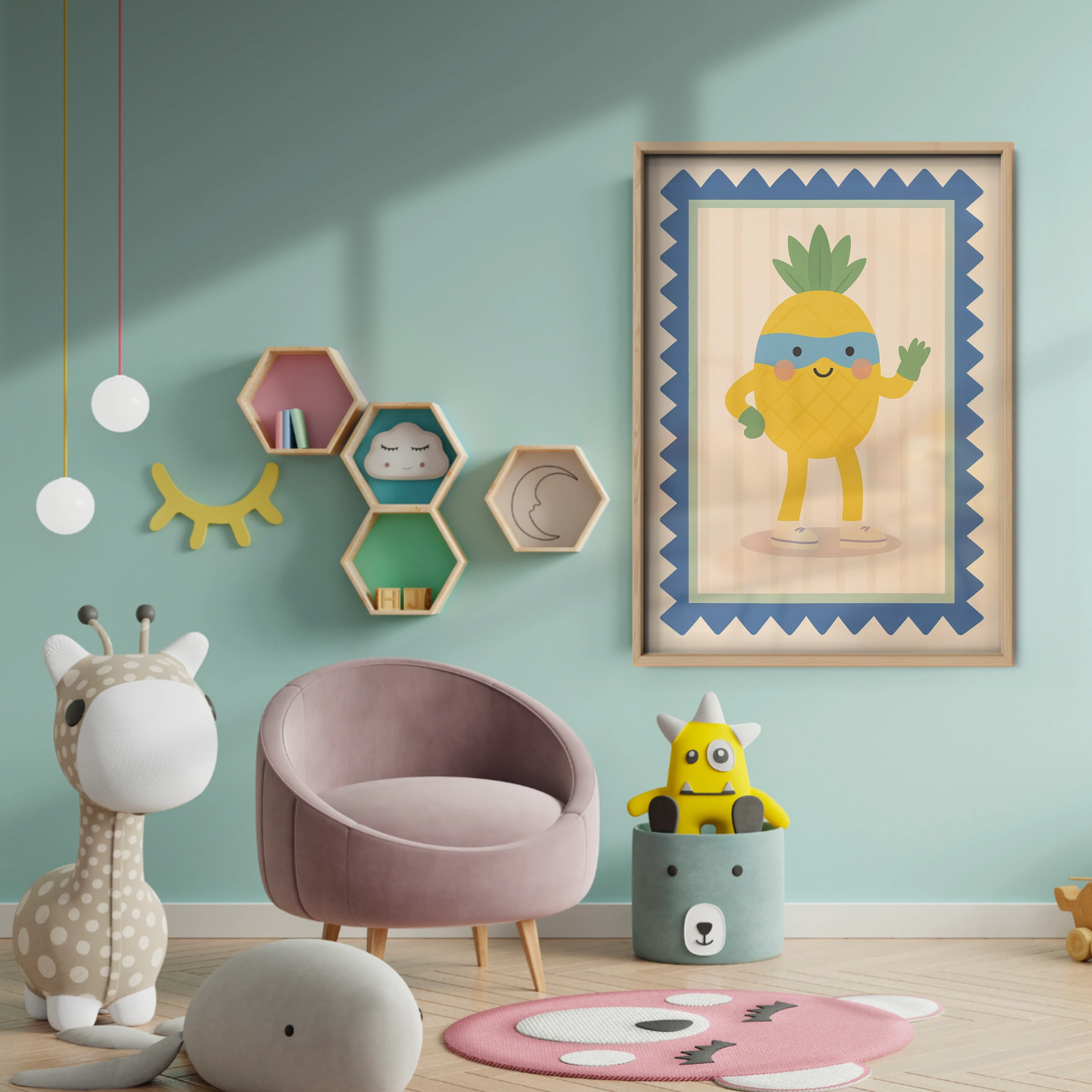 Happy Pineapple Nursery Print - baby room wall decor print