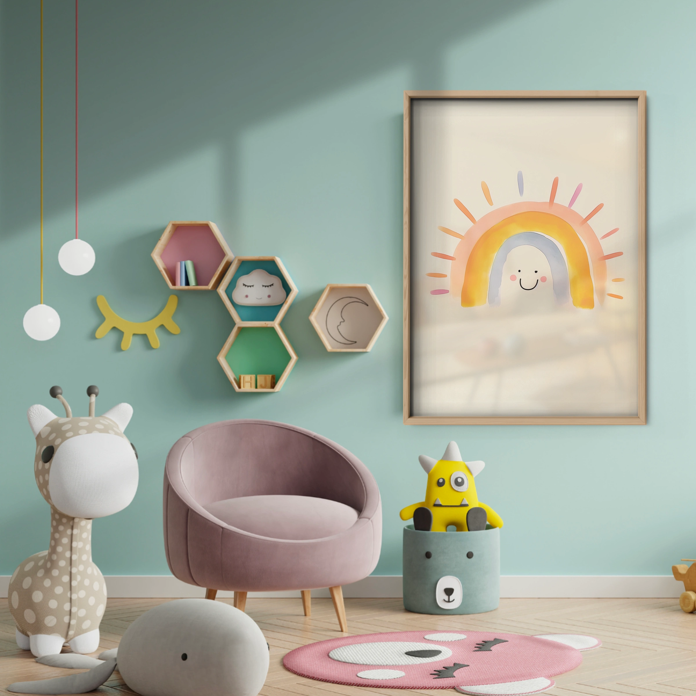 Happy Rainbow Nursery Print - baby room wall decor print