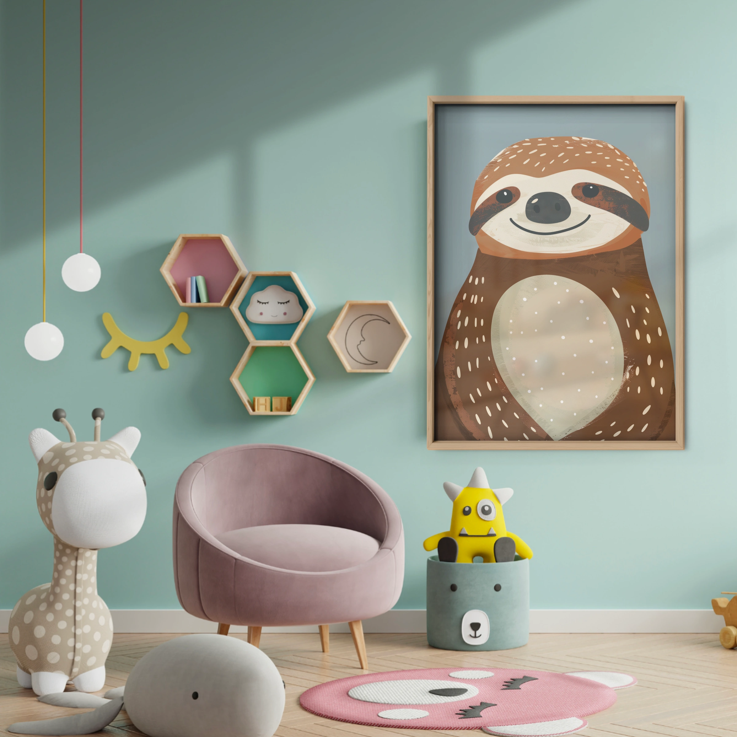 Happy Sloth Nursery Print - baby room wall decor print