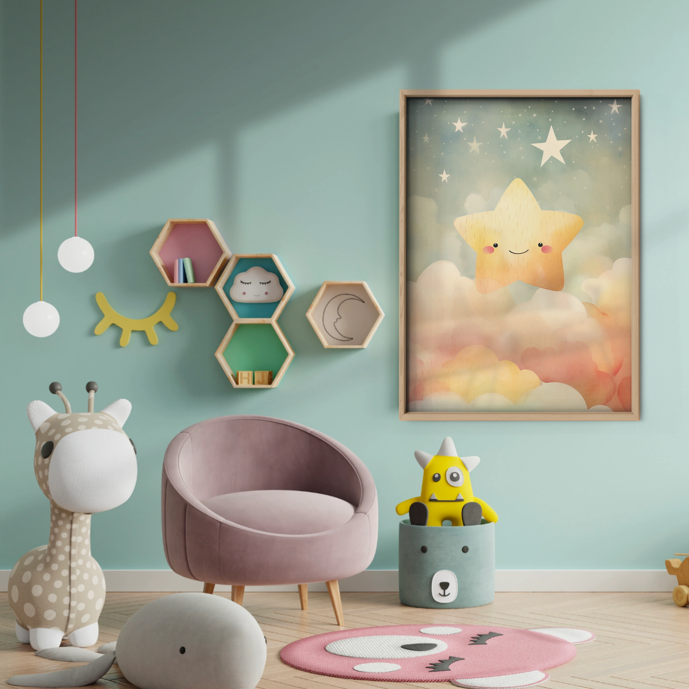 Happy Star Nursery Print - baby room wall decor print