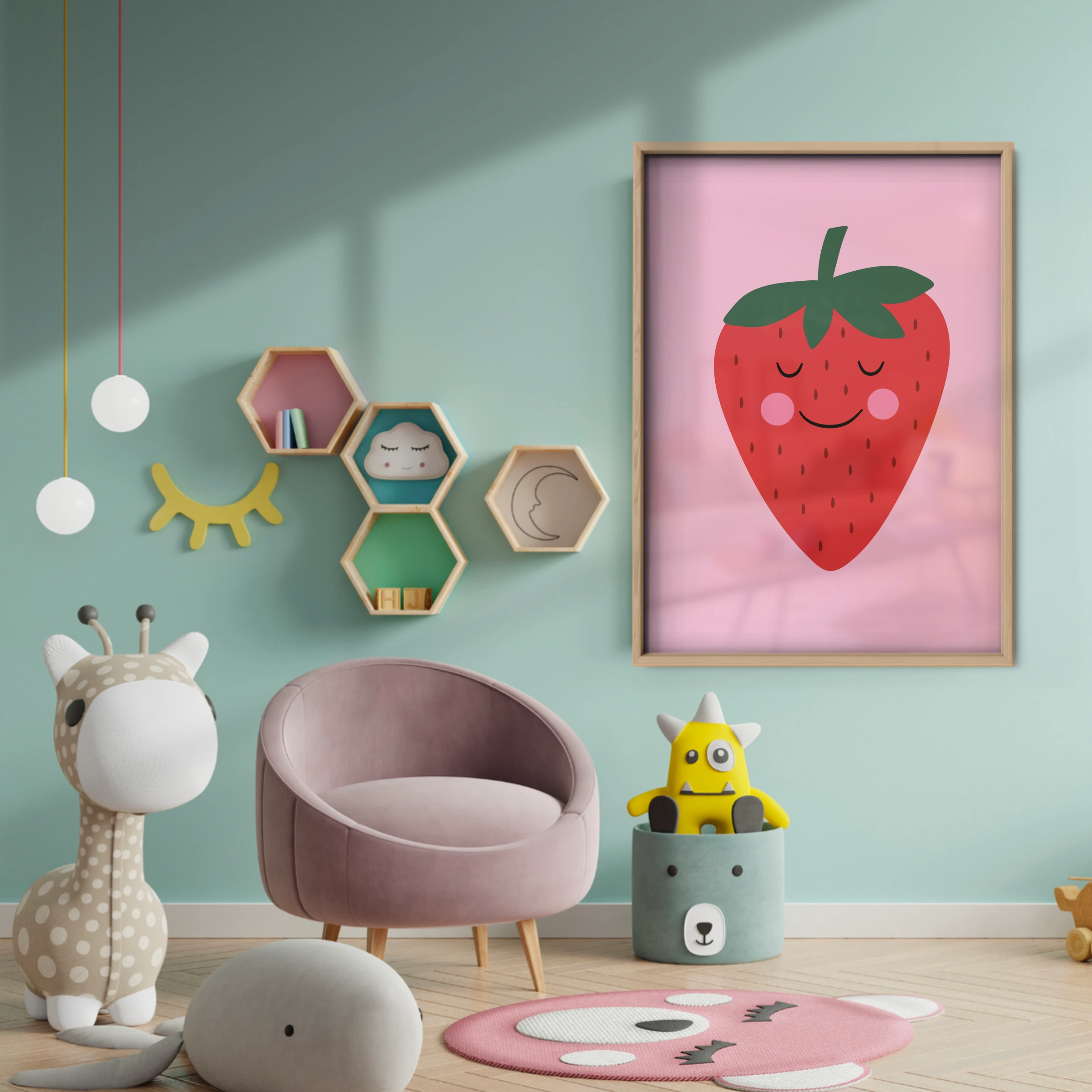 Happy Strawberry Nursery Print - baby room wall decor print