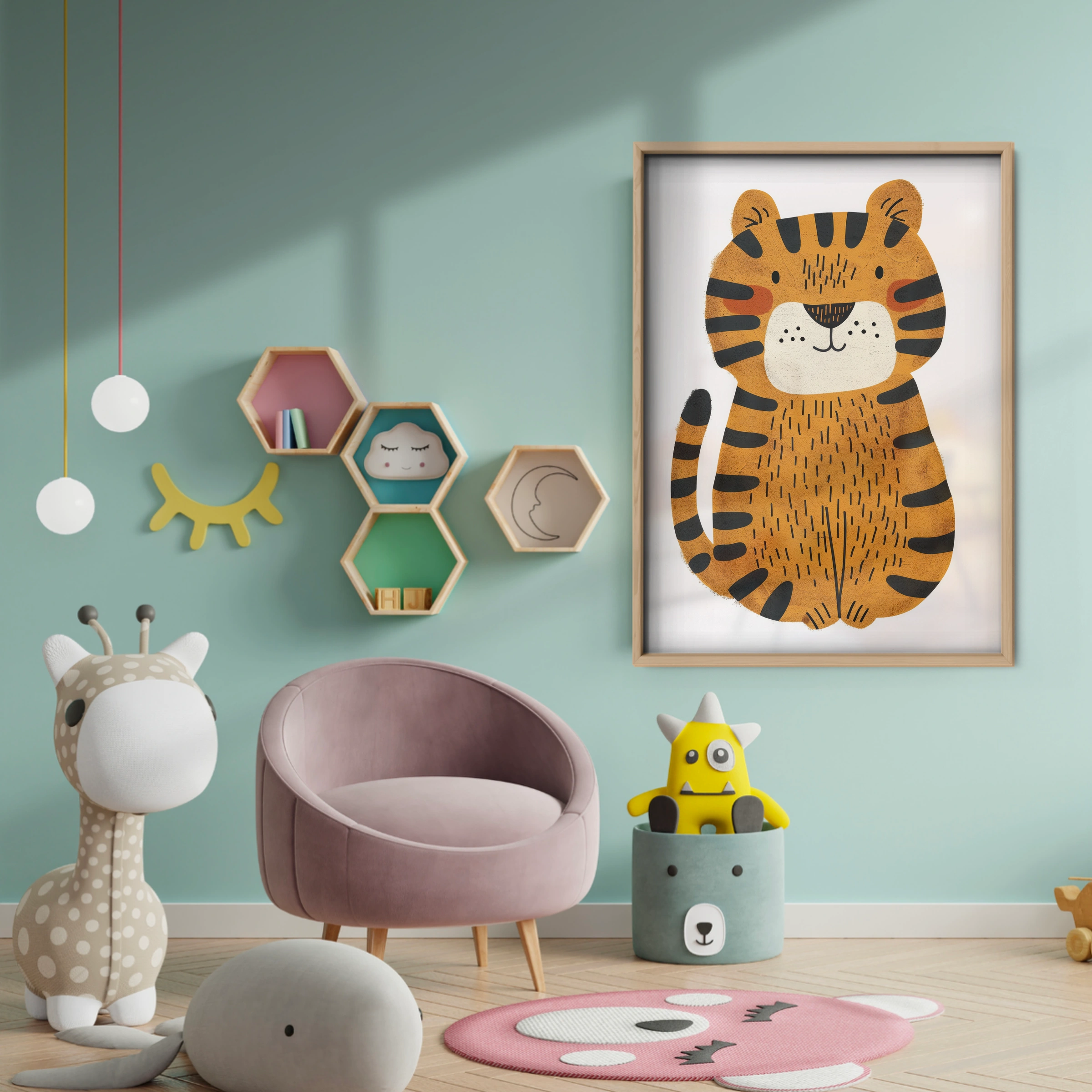 Happy Tiger Nursery Print - baby room wall decor print
