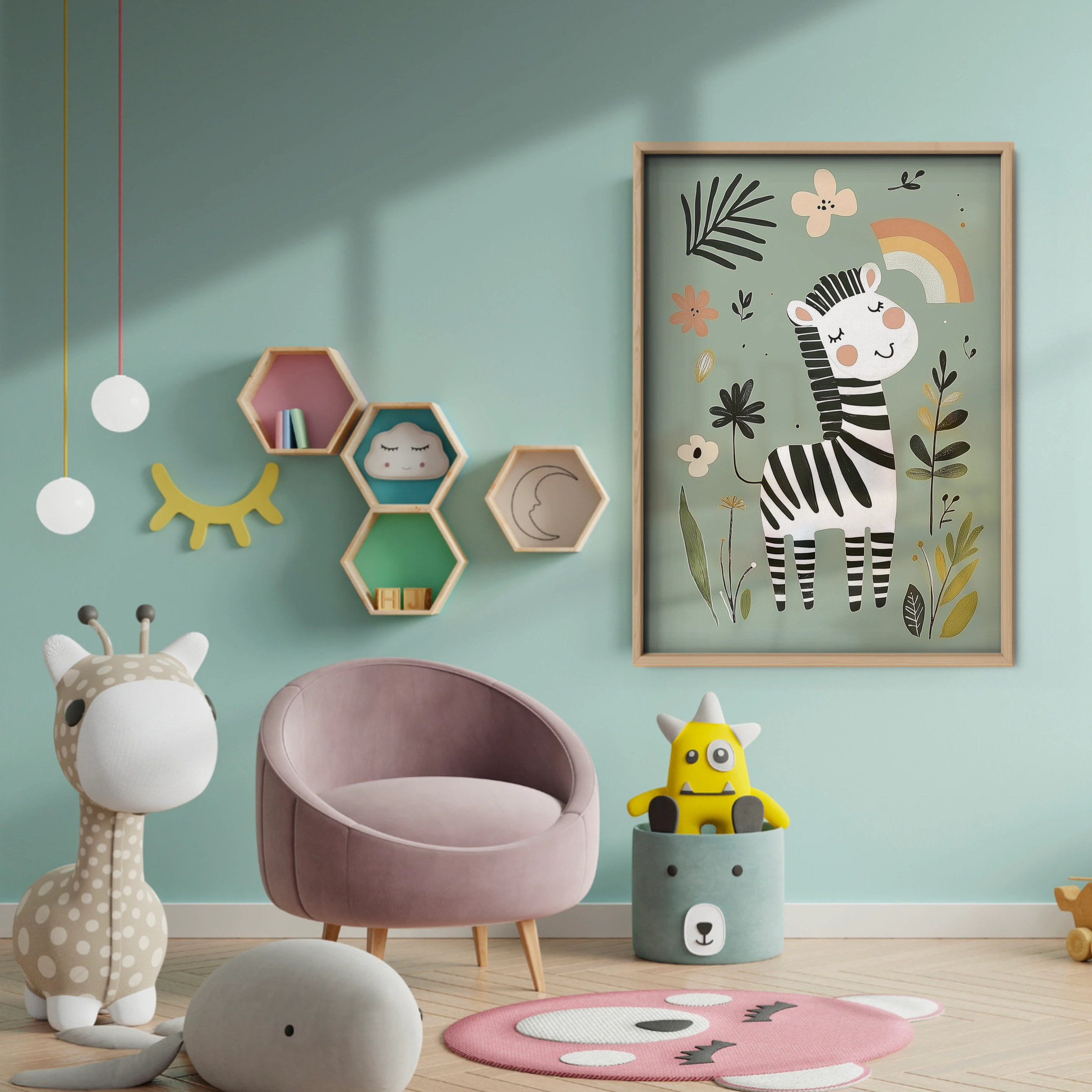 Happy Zebra Nursery Print - baby room wall decor print