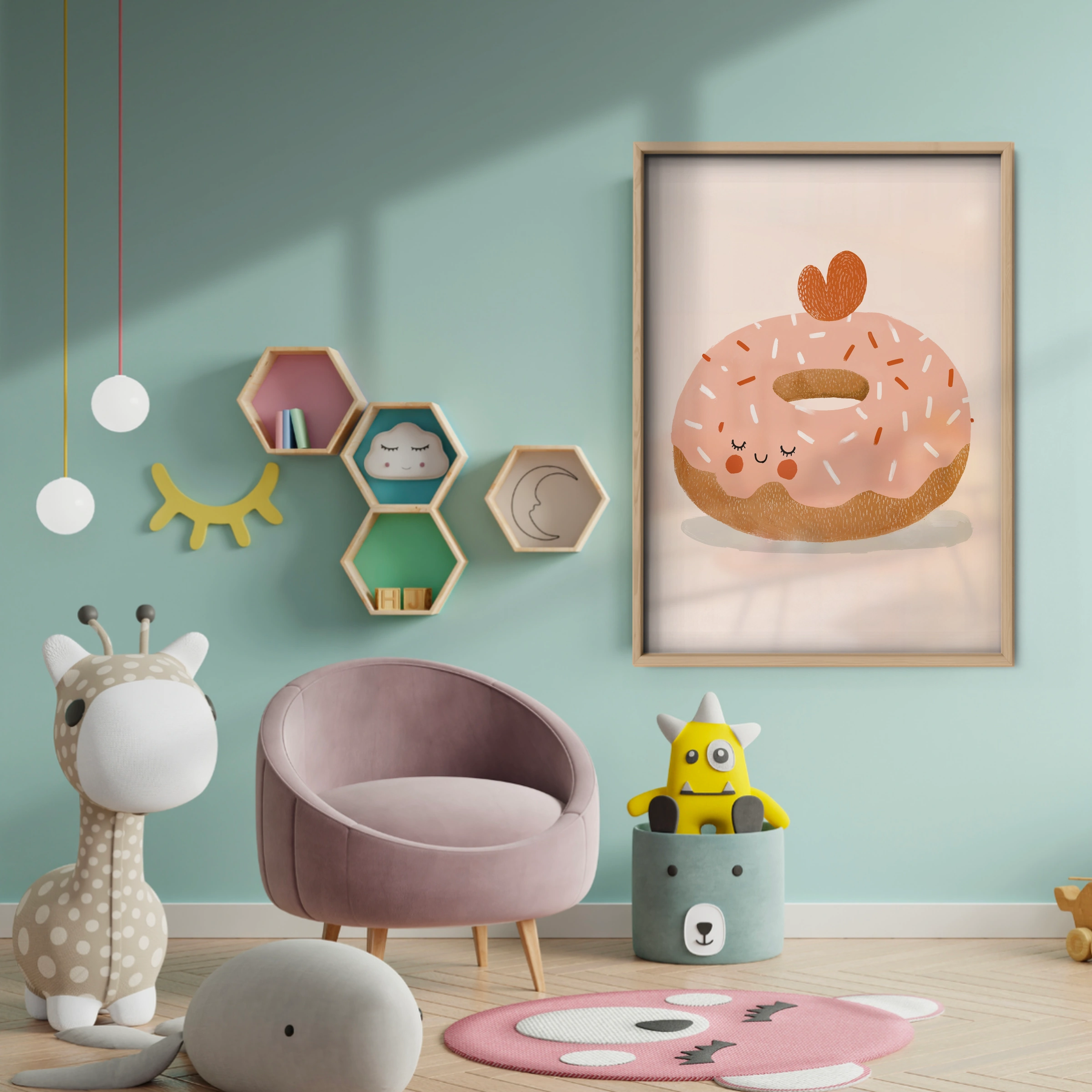 Heart Donut Nursery Print - baby room wall decor print