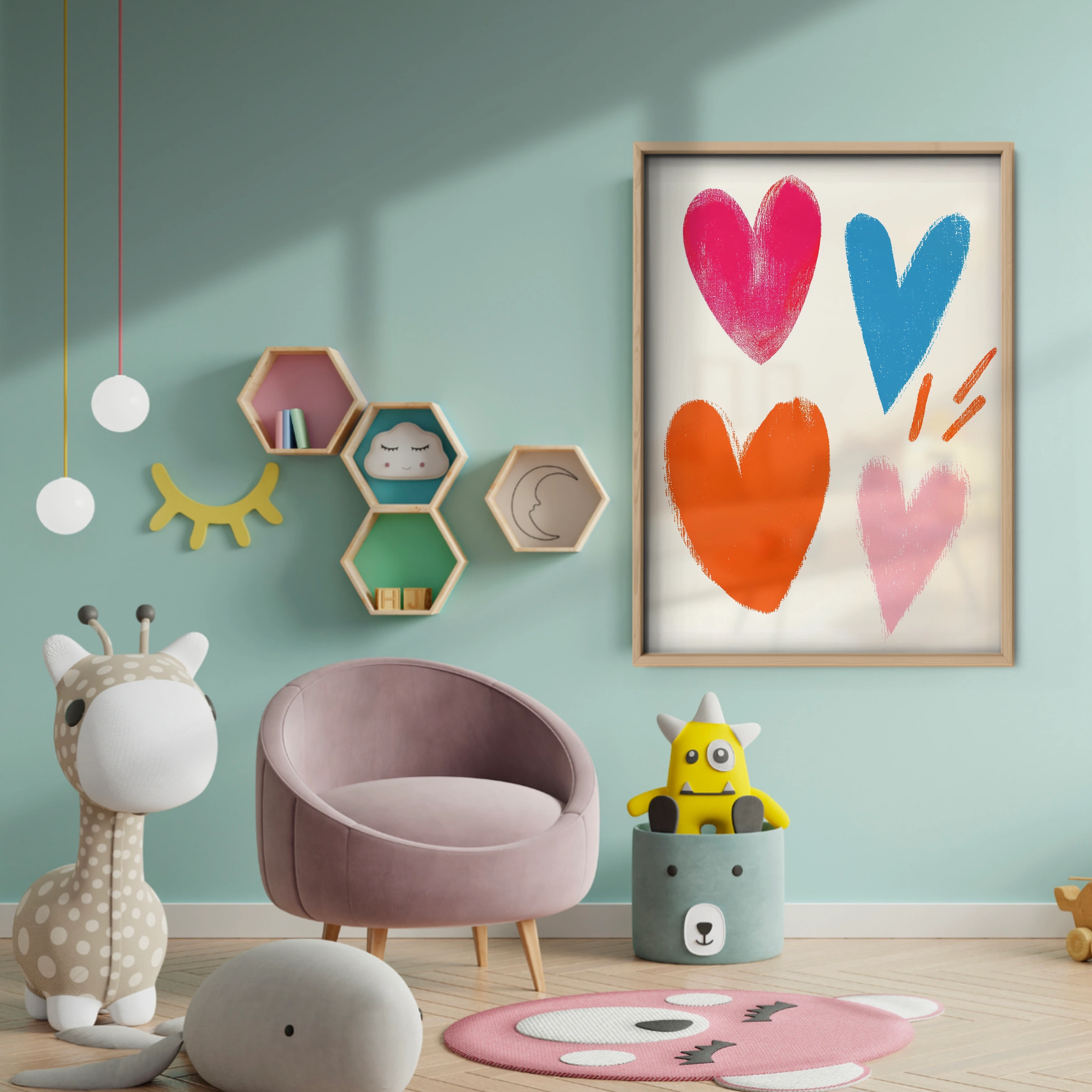 Hearts Nursery Print - baby room wall decor print