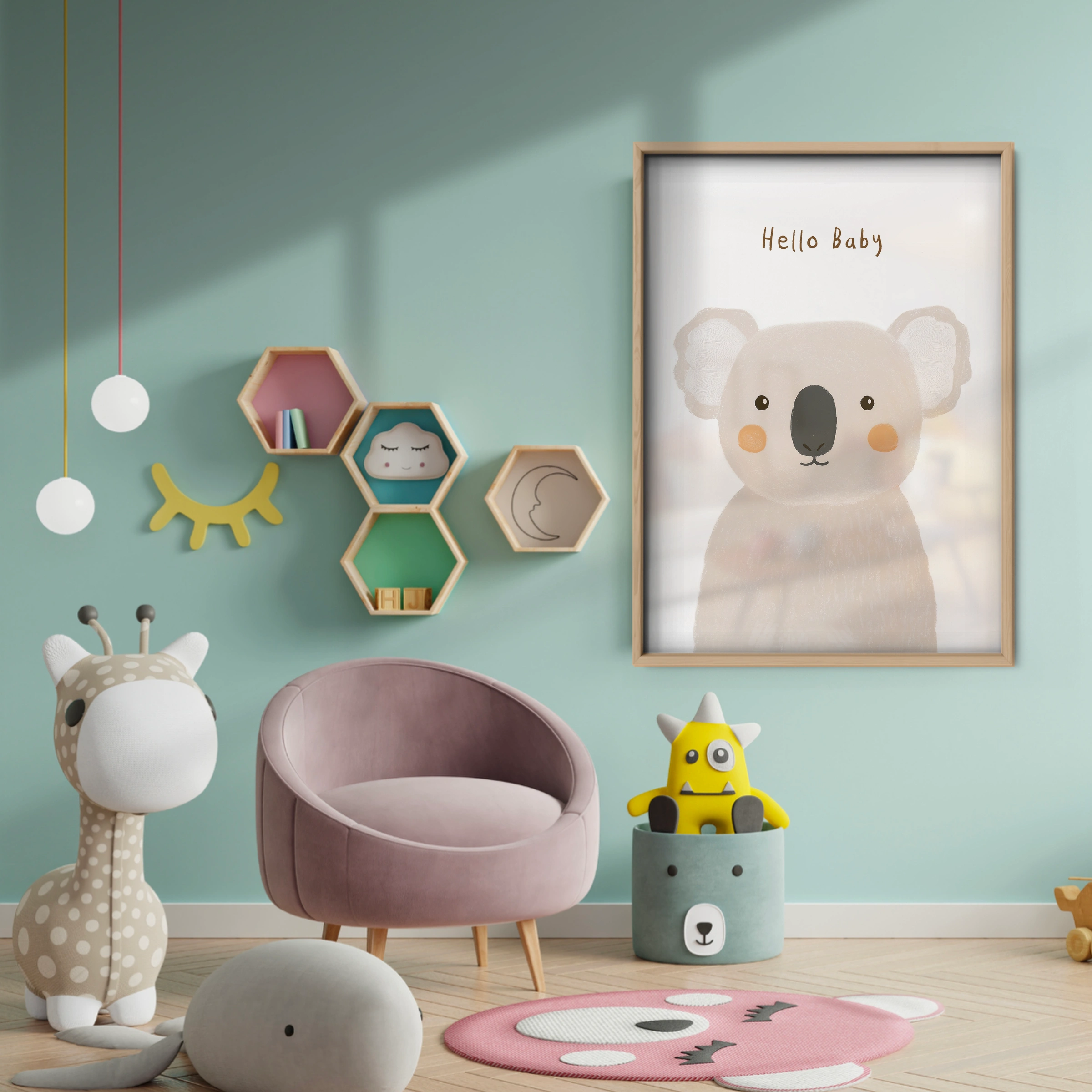 Hello Baby Koala Nursery Print - baby room wall decor print