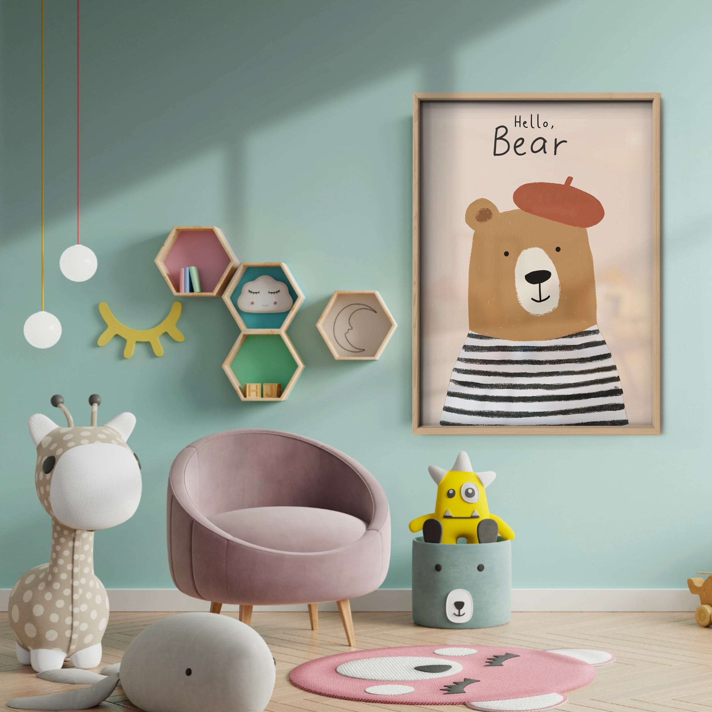 Hello Bear Nursery Print - baby room wall decor print