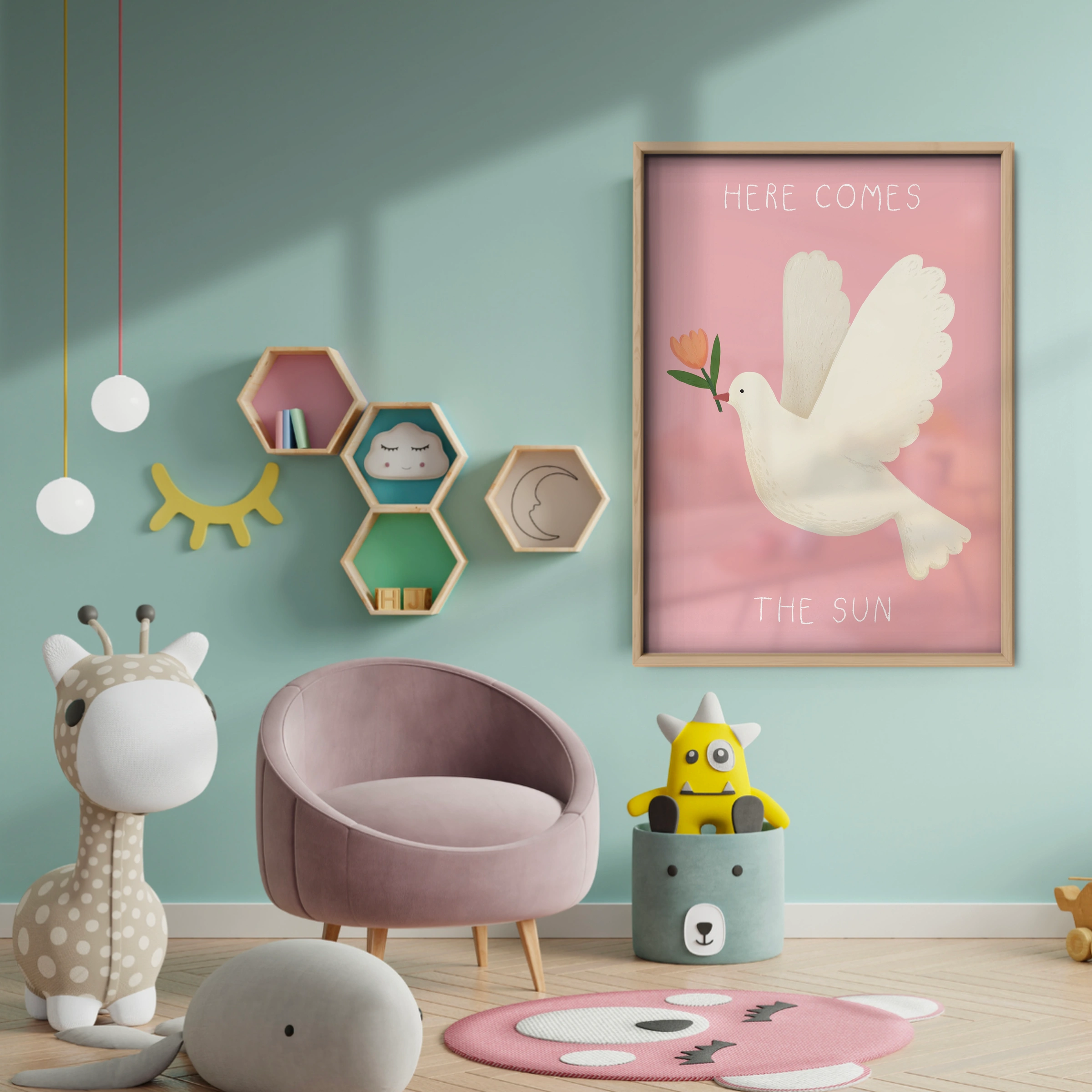 Here Comes the Sun Dove Nursery Print - baby room wall decor print