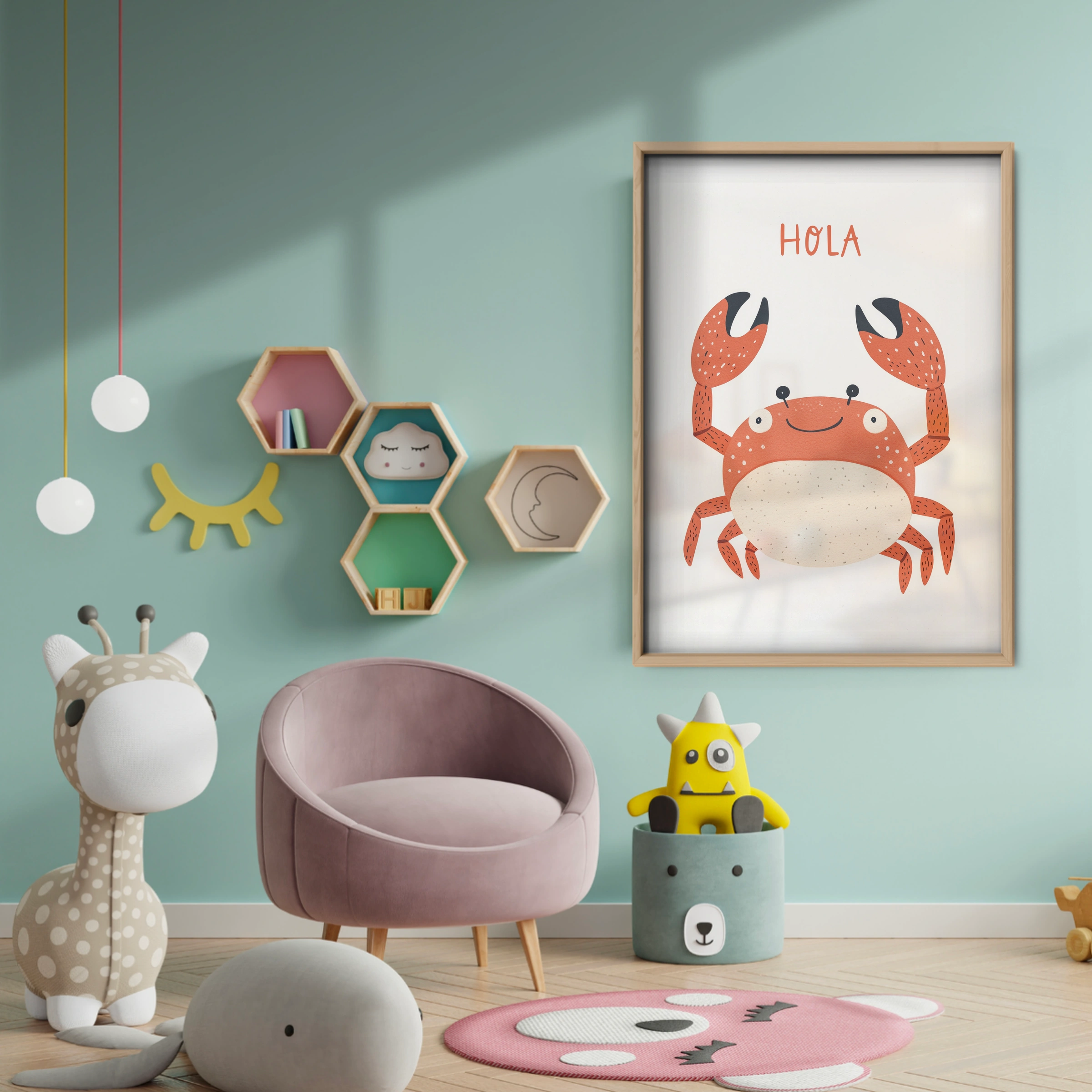 Hola Crab Nursery Print - baby room wall decor print