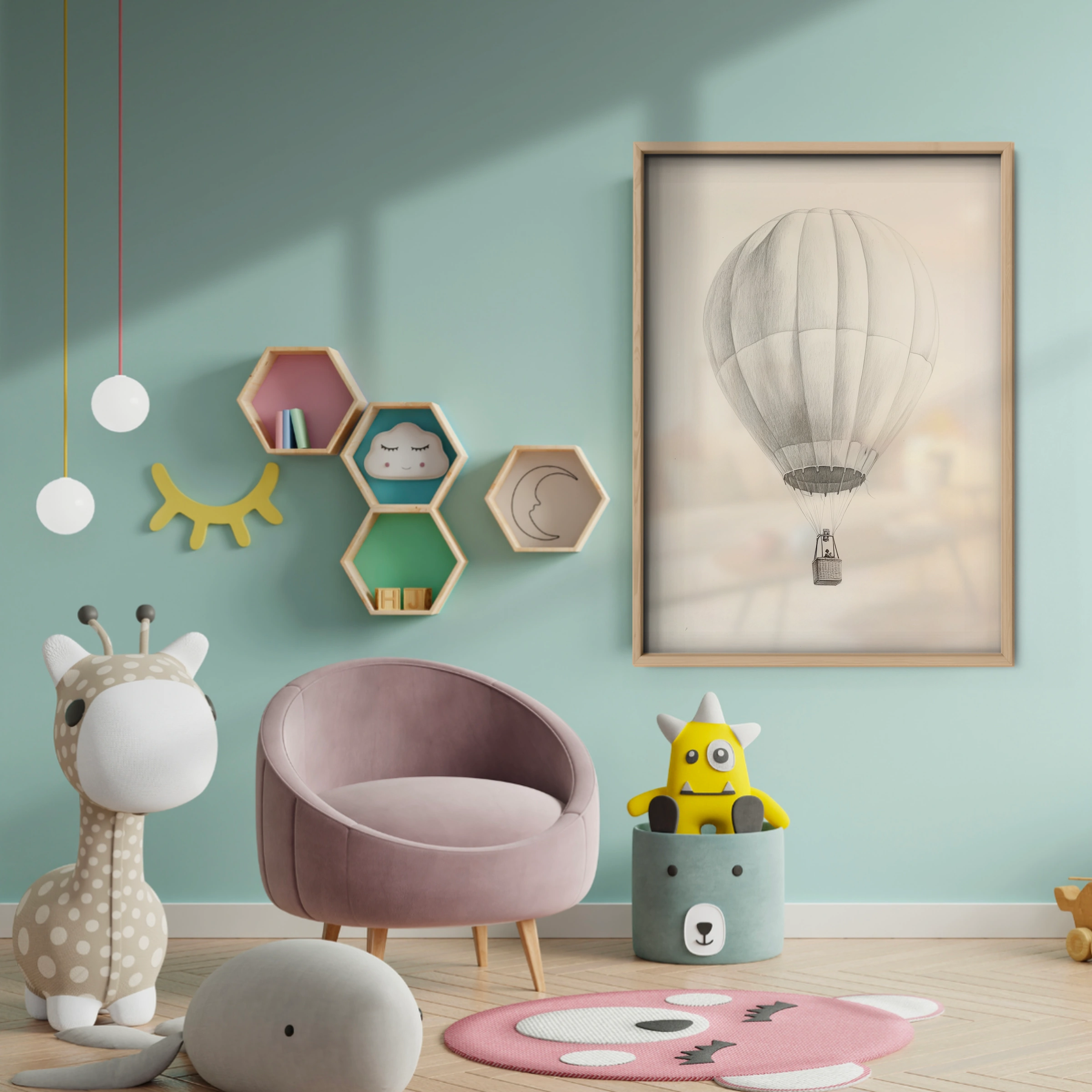 Hot Air Balloon Sketch Nursery Print - baby room wall decor print