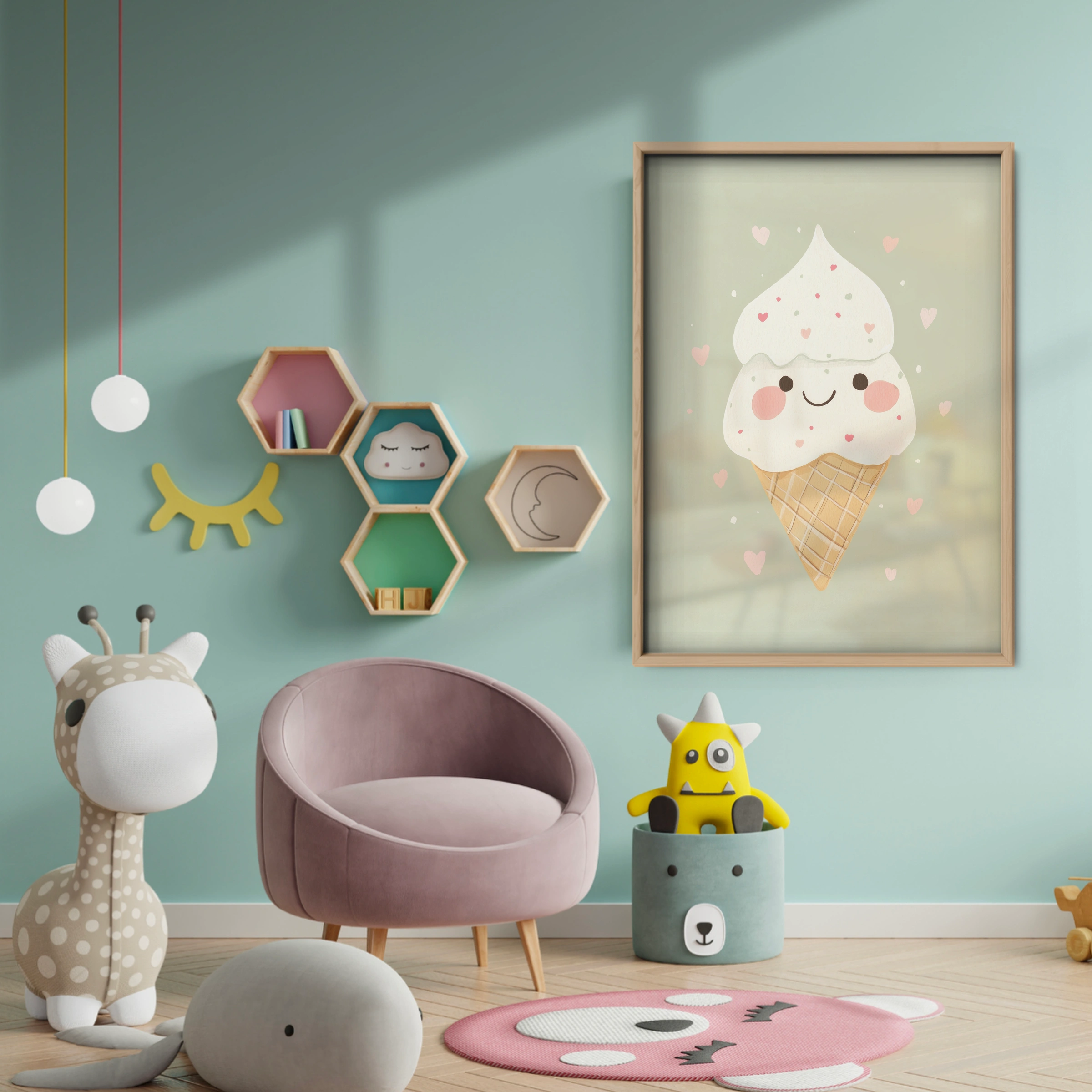 Ice Cream Cone Nursery Print - baby room wall decor print