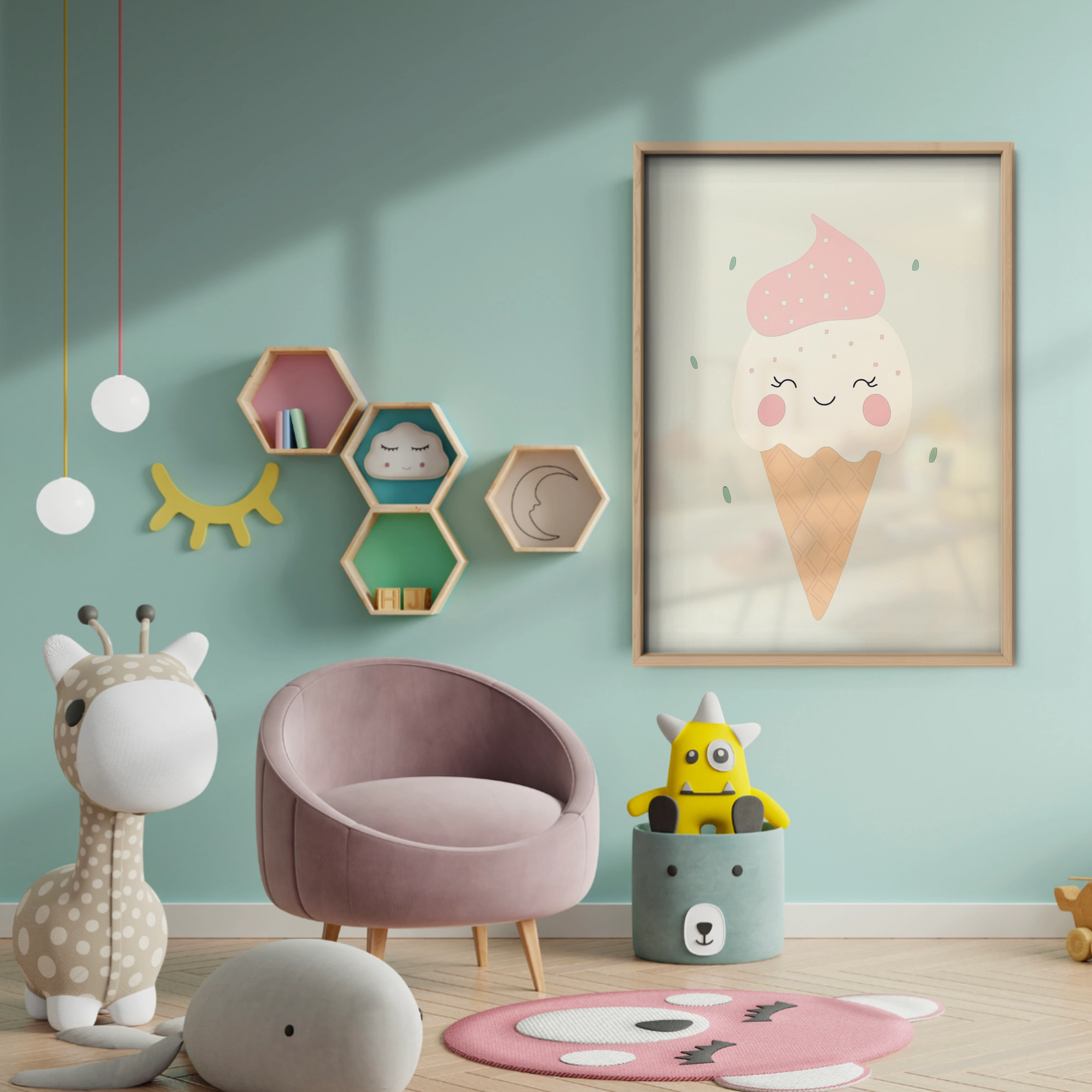 Ice Cream Whale Nursery Print - baby room wall decor print