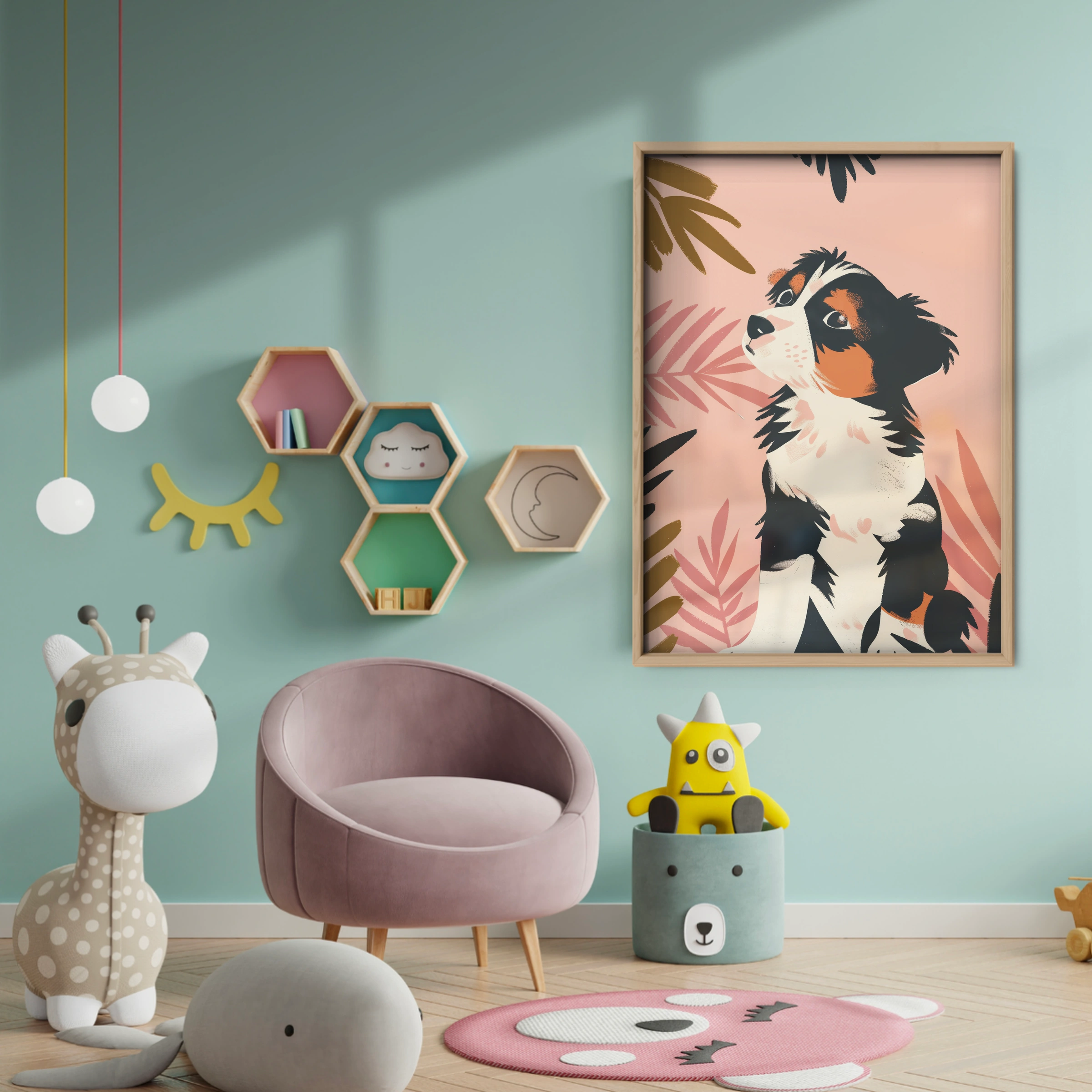 Jungle Puppy Nursery Print - baby room wall decor print