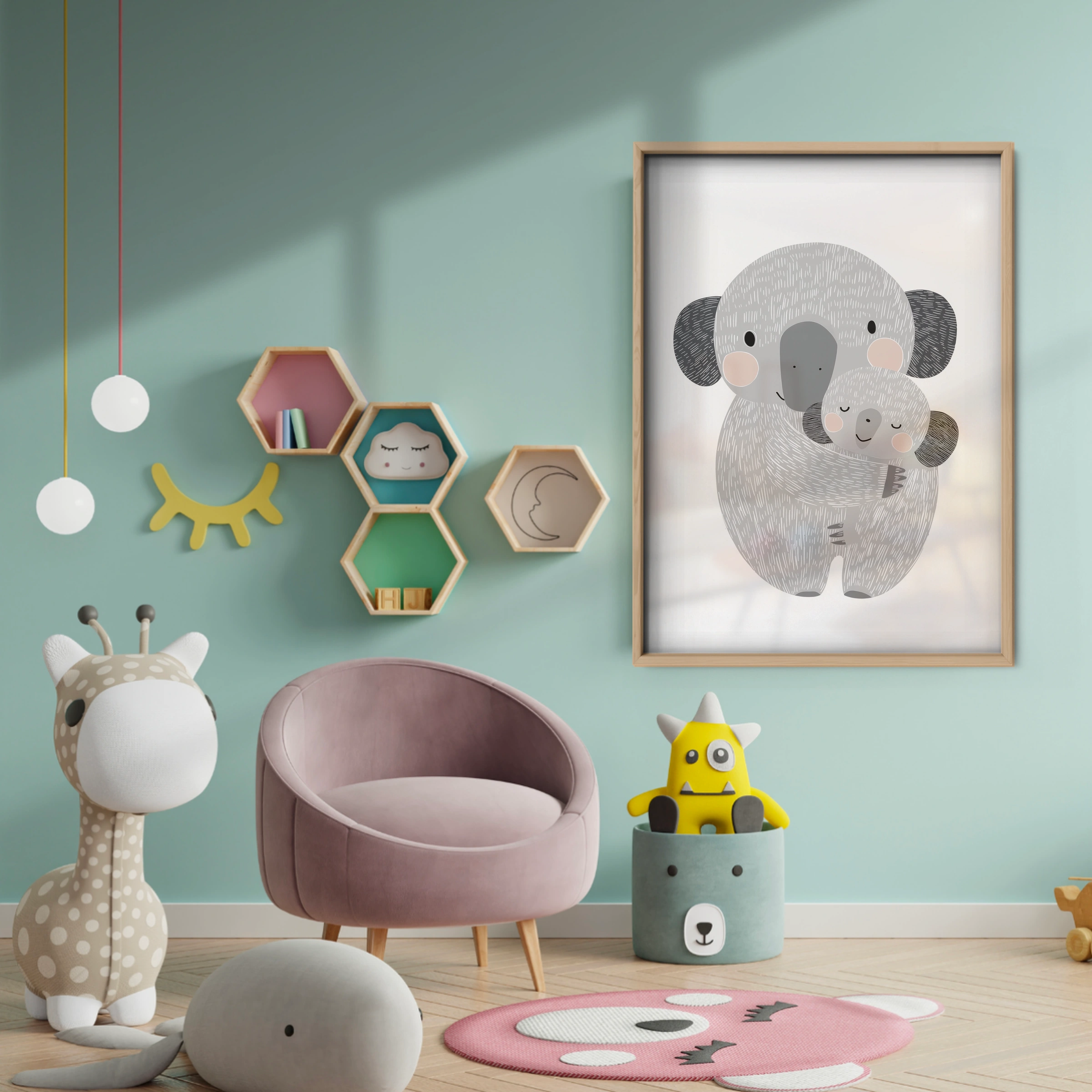 Koala Cuddle Nursery Print - baby room wall decor print
