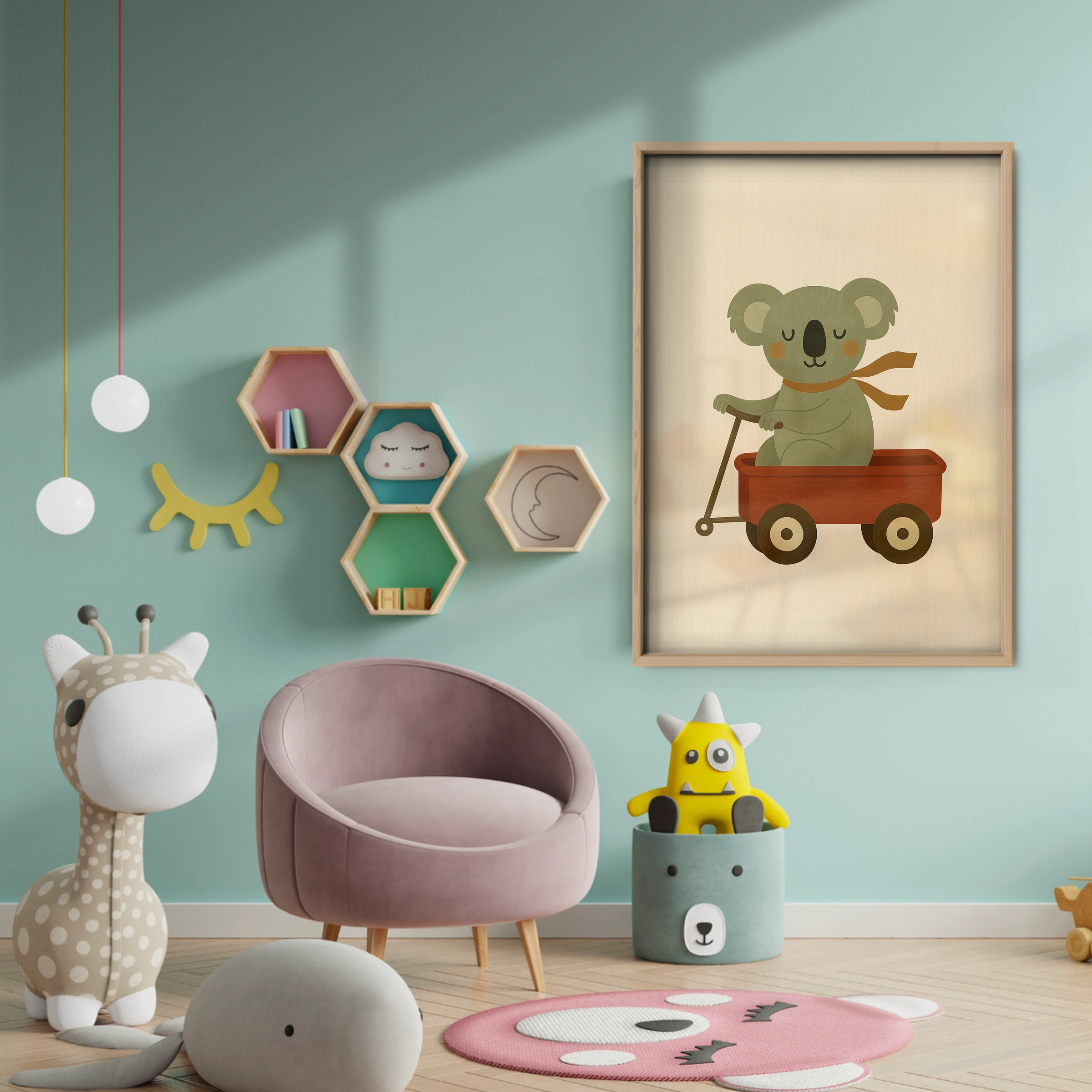 Koala in a Wagon Nursery Print - baby room wall decor print