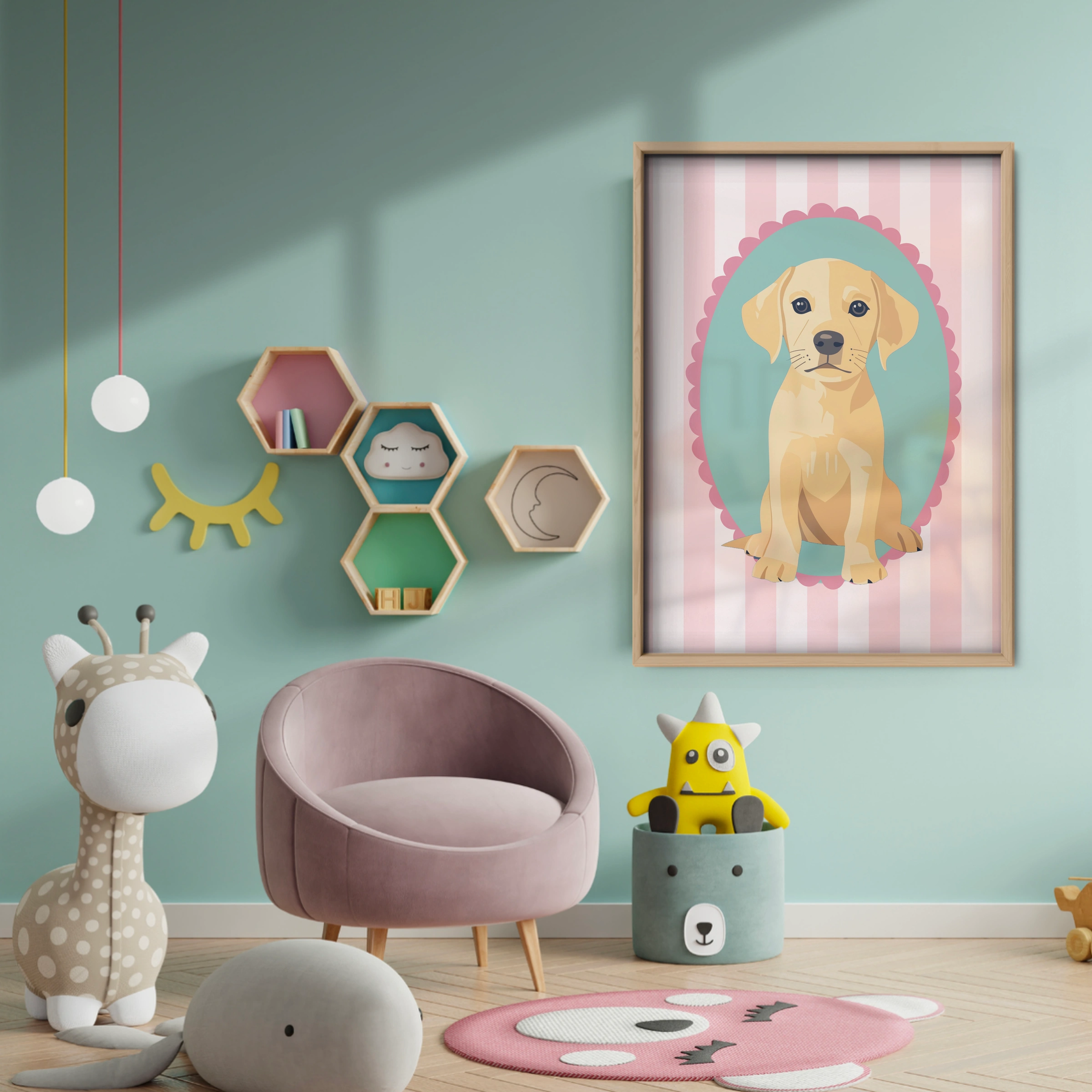 Labrador Cameo Nursery Print - baby room wall decor print