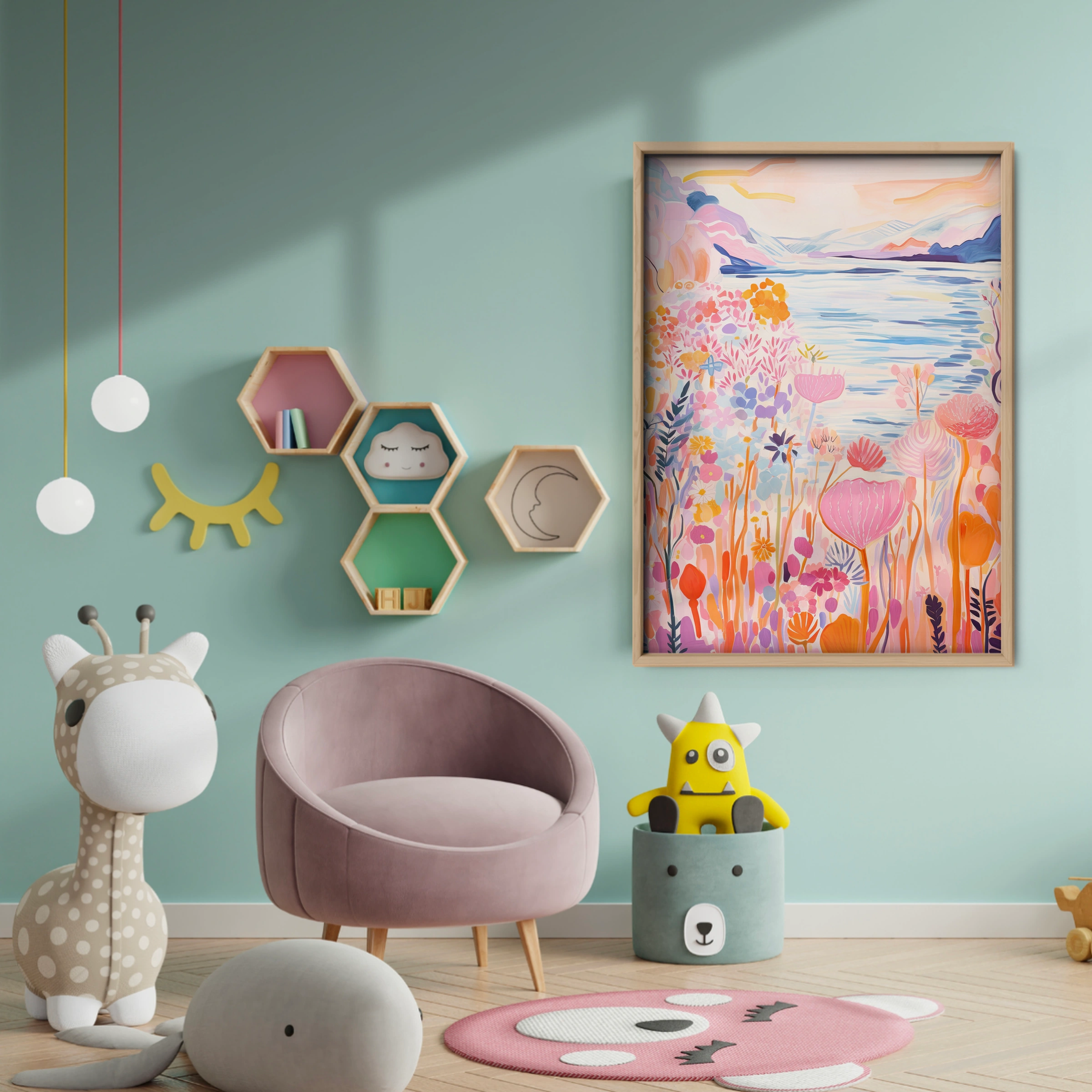 Lakeside Flowers Nursery Print - baby room wall decor print