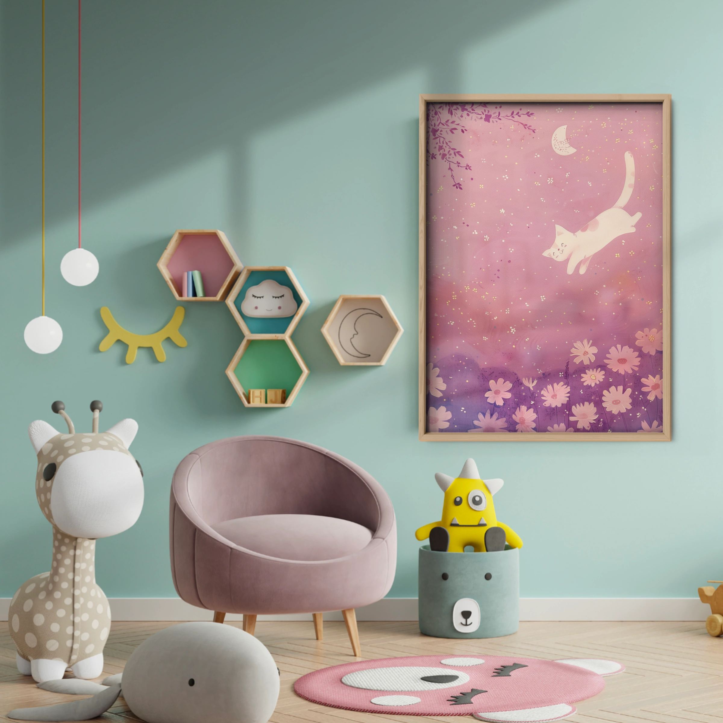 Leaping Cat Nursery Print - baby room wall decor print