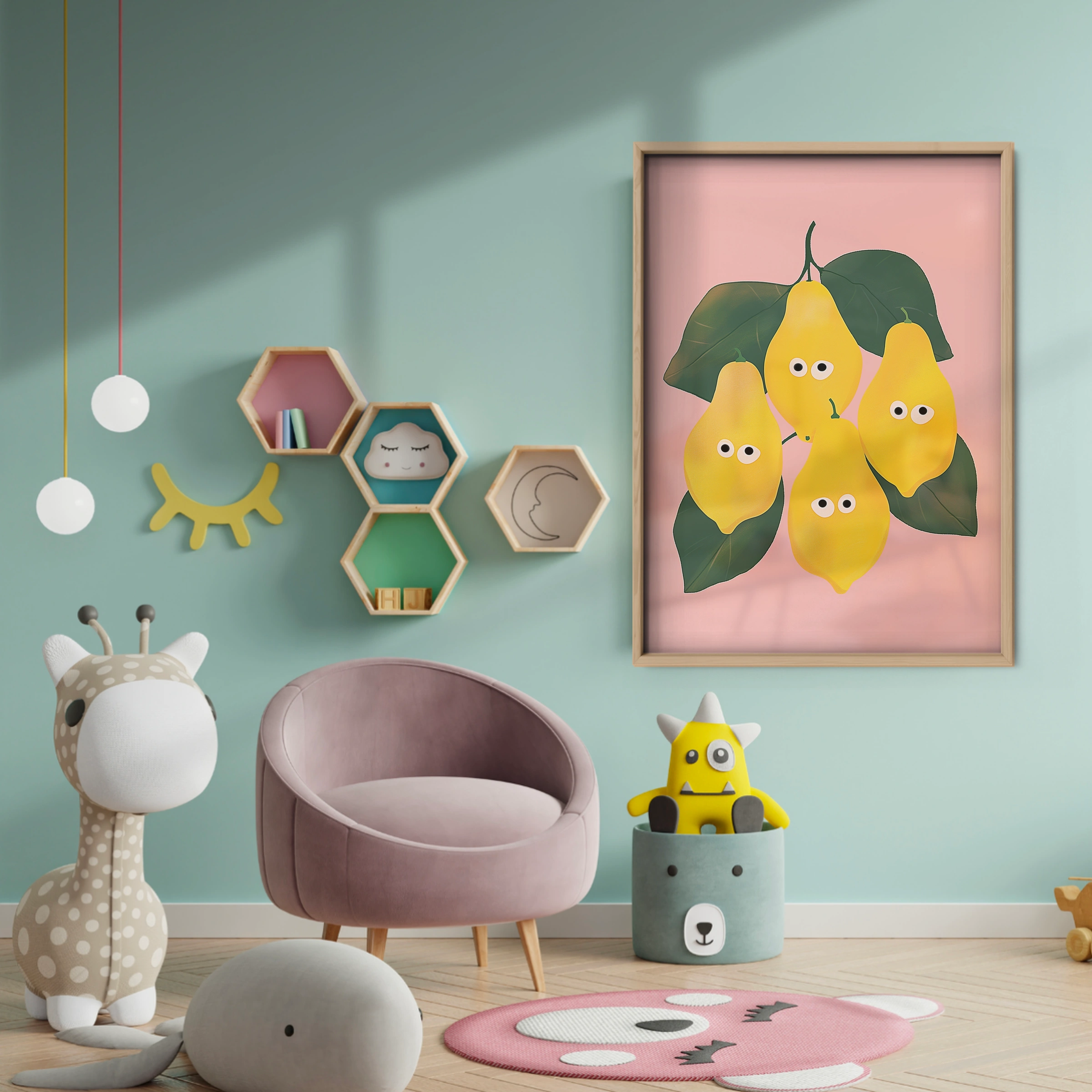 Lemons and Pears Nursery Print - baby room wall decor print