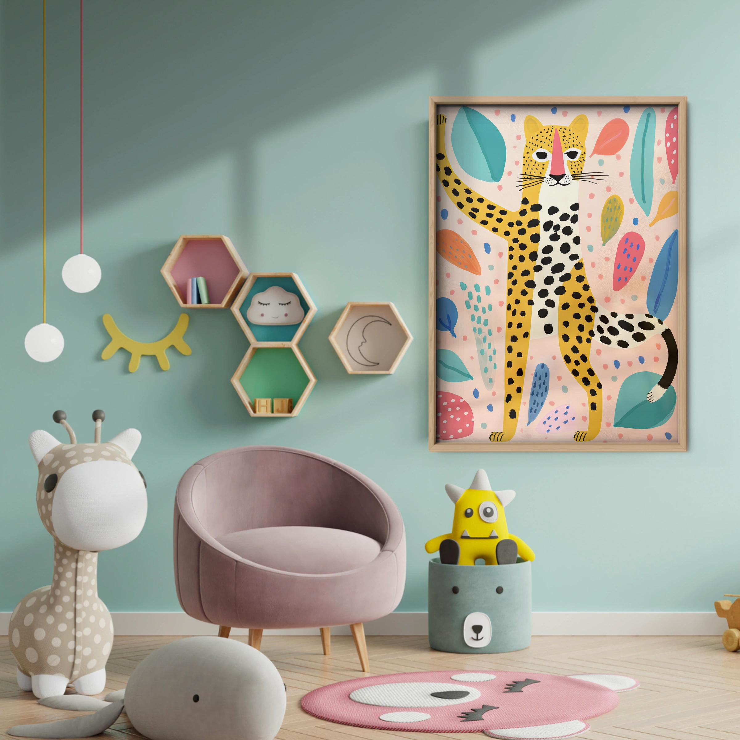 Leopard Among Leaves Nursery Print - baby room wall decor print