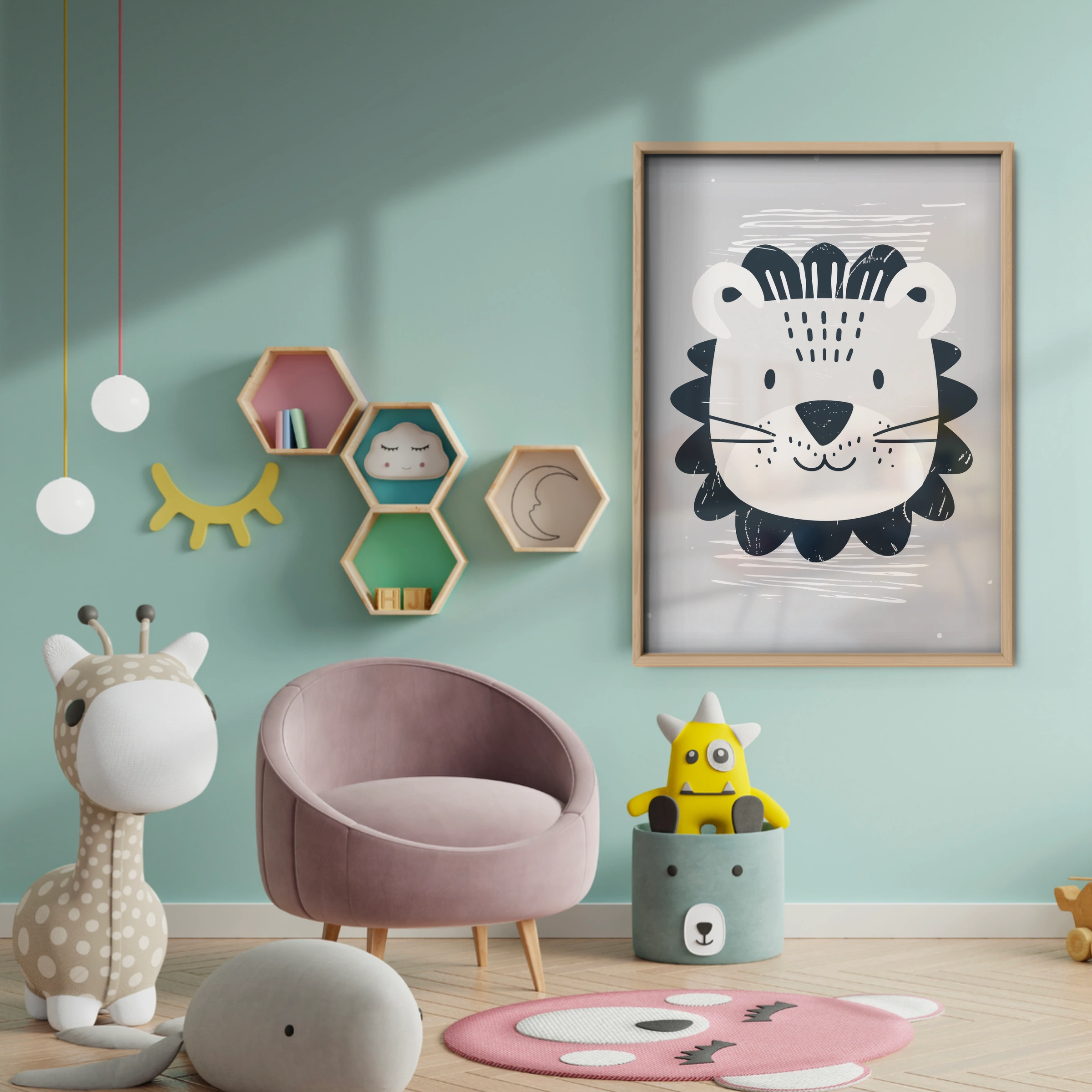 Lion Face Nursery Print - baby room wall decor print
