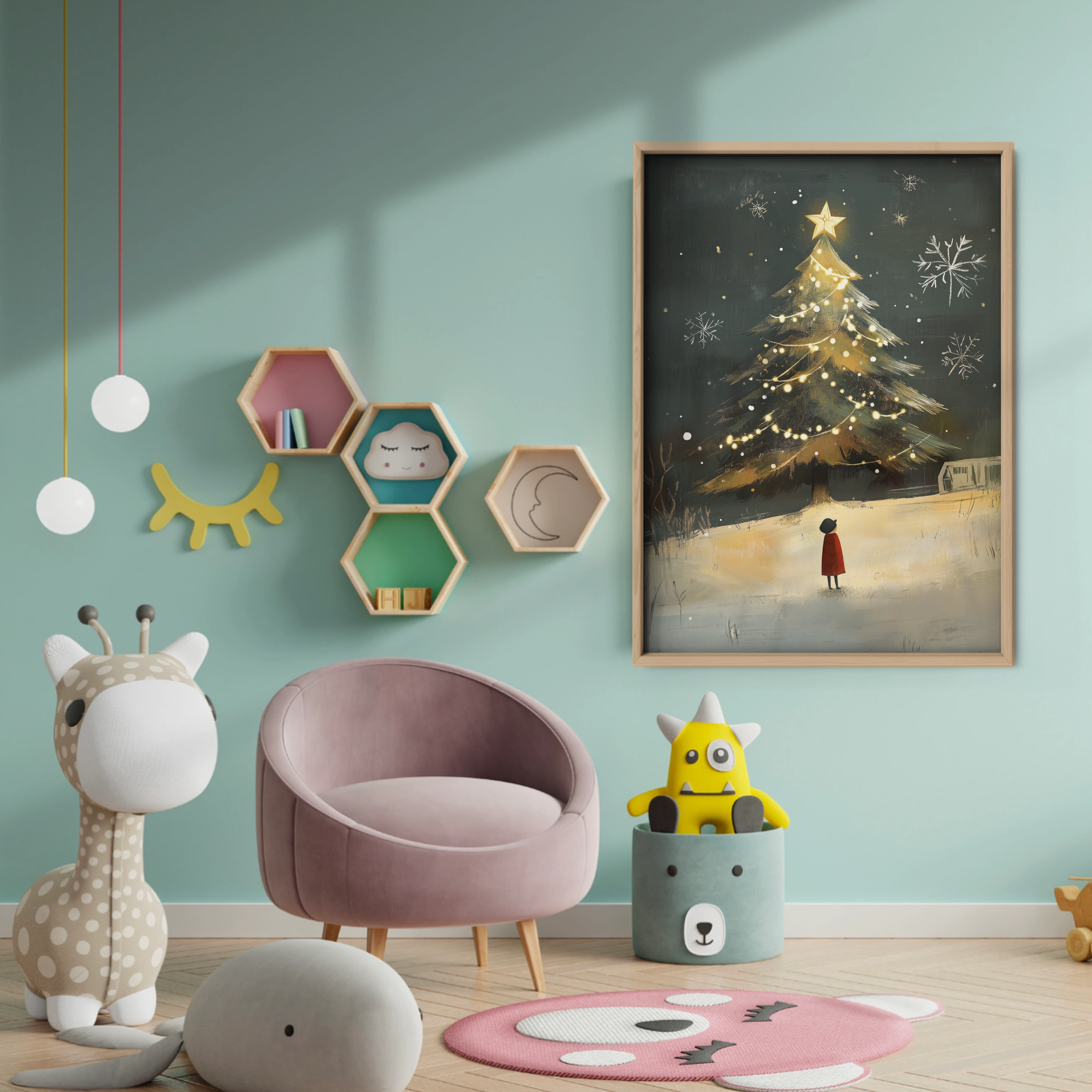 Lit Christmas Tree Print - baby room wall decor print
