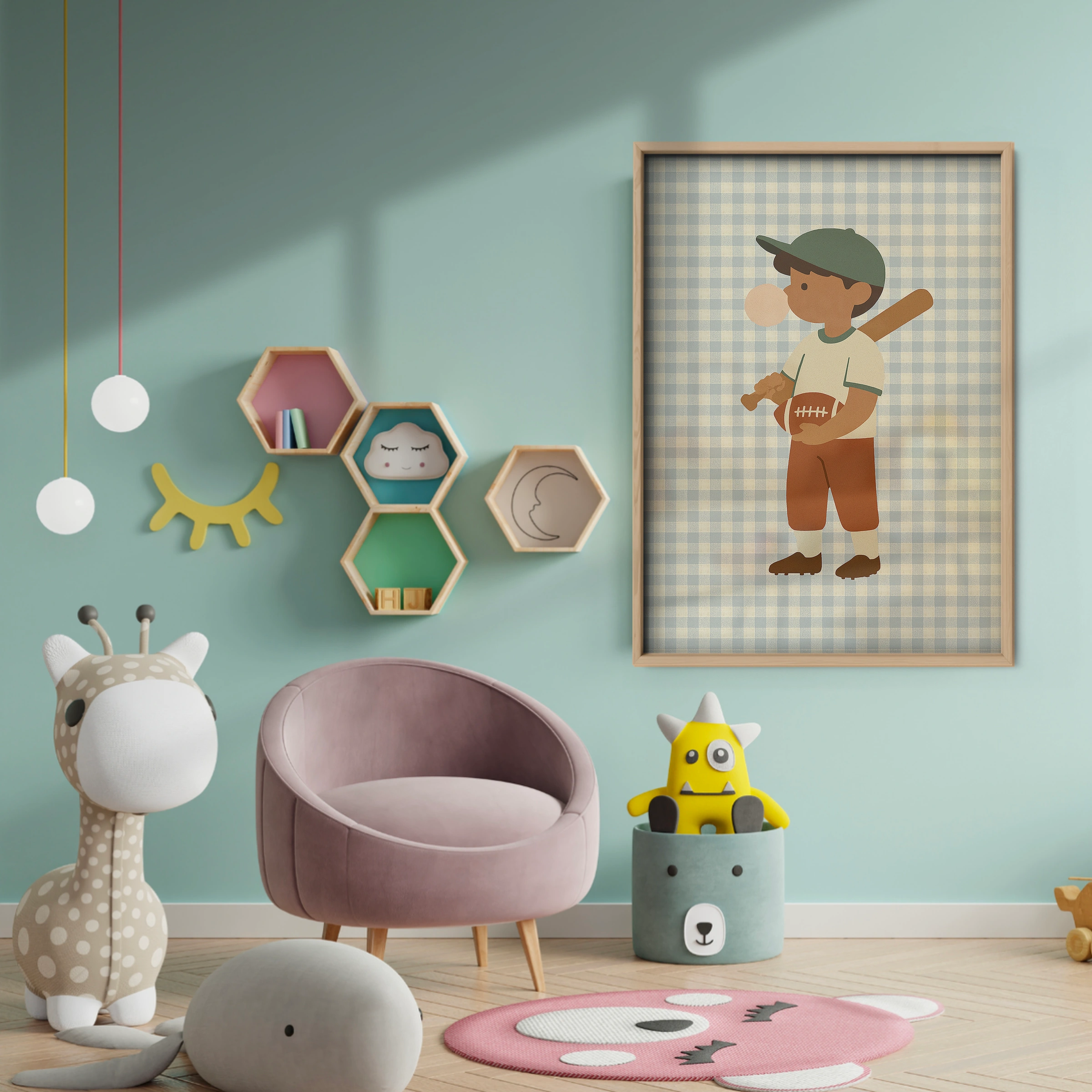 Little Baseball Player Nursery Print - baby room wall decor print