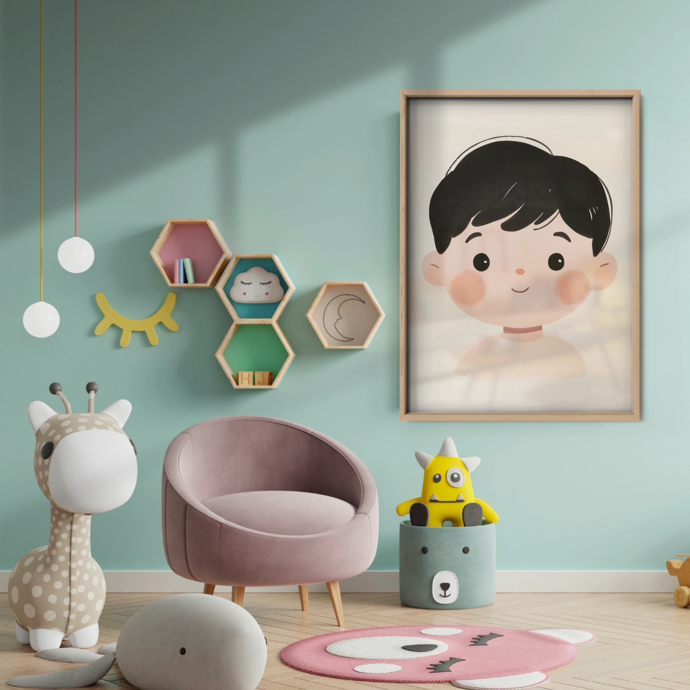 Little Boy Portrait Nursery Print - baby room wall decor print