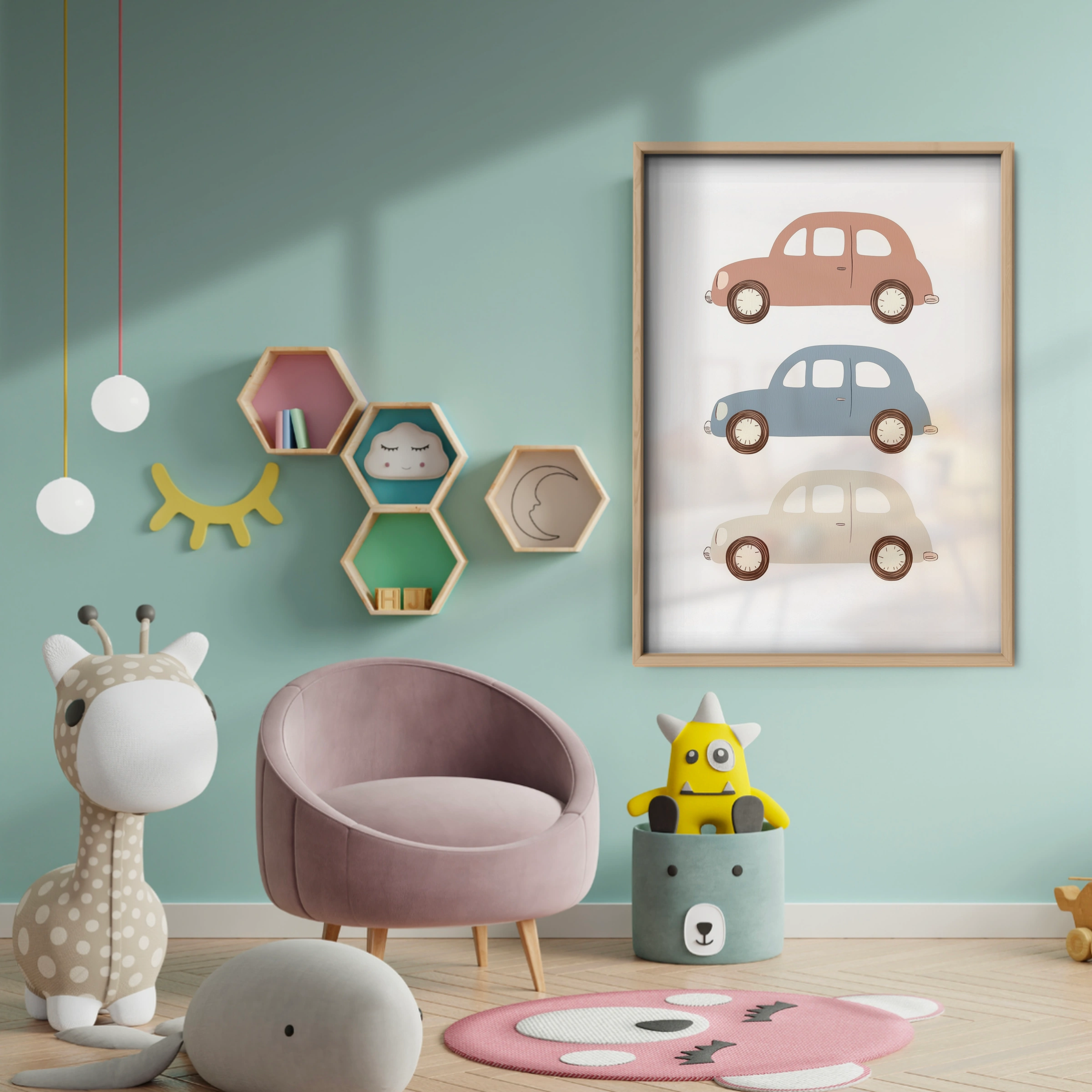 Little Cars Nursery Print - baby room wall decor print