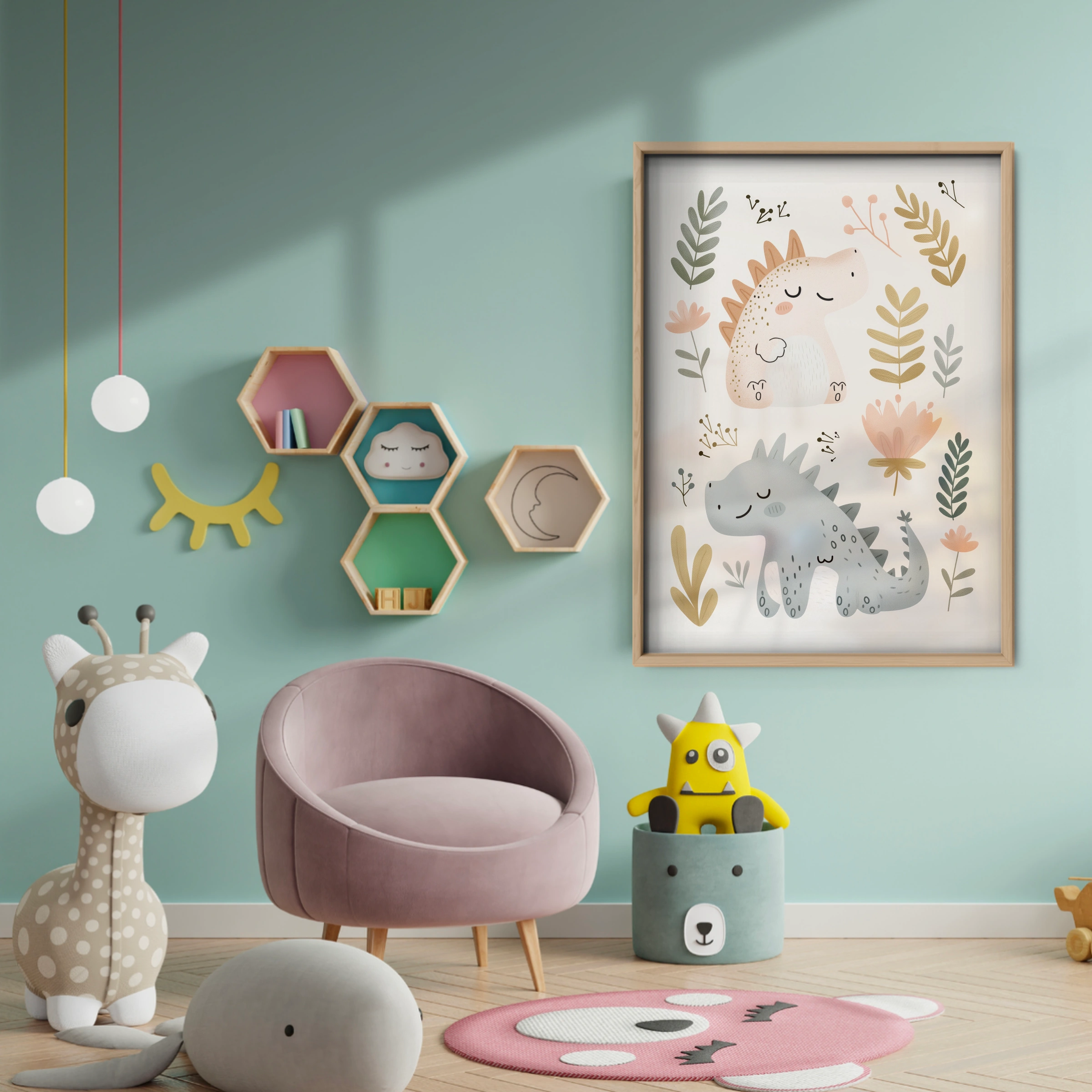 Little Dino Duo Nursery Print - baby room wall decor print