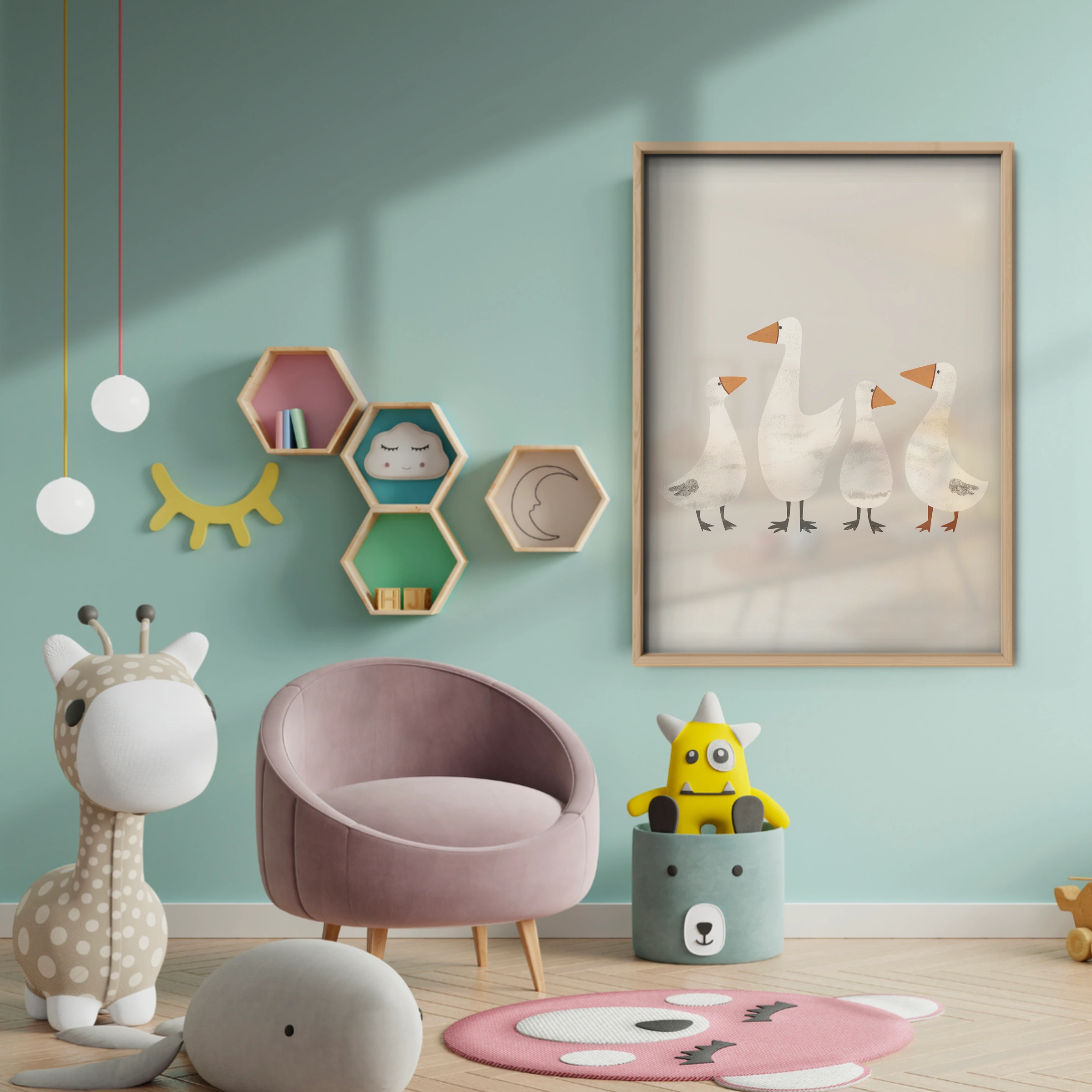Little Geese Nursery Print - baby room wall decor print