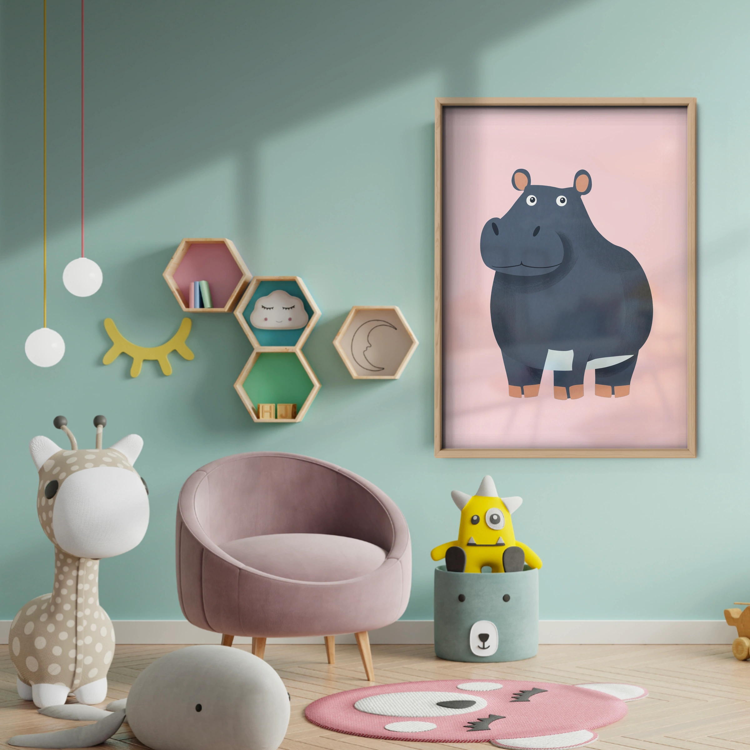 Little Hippo Nursery Print - baby room wall decor print
