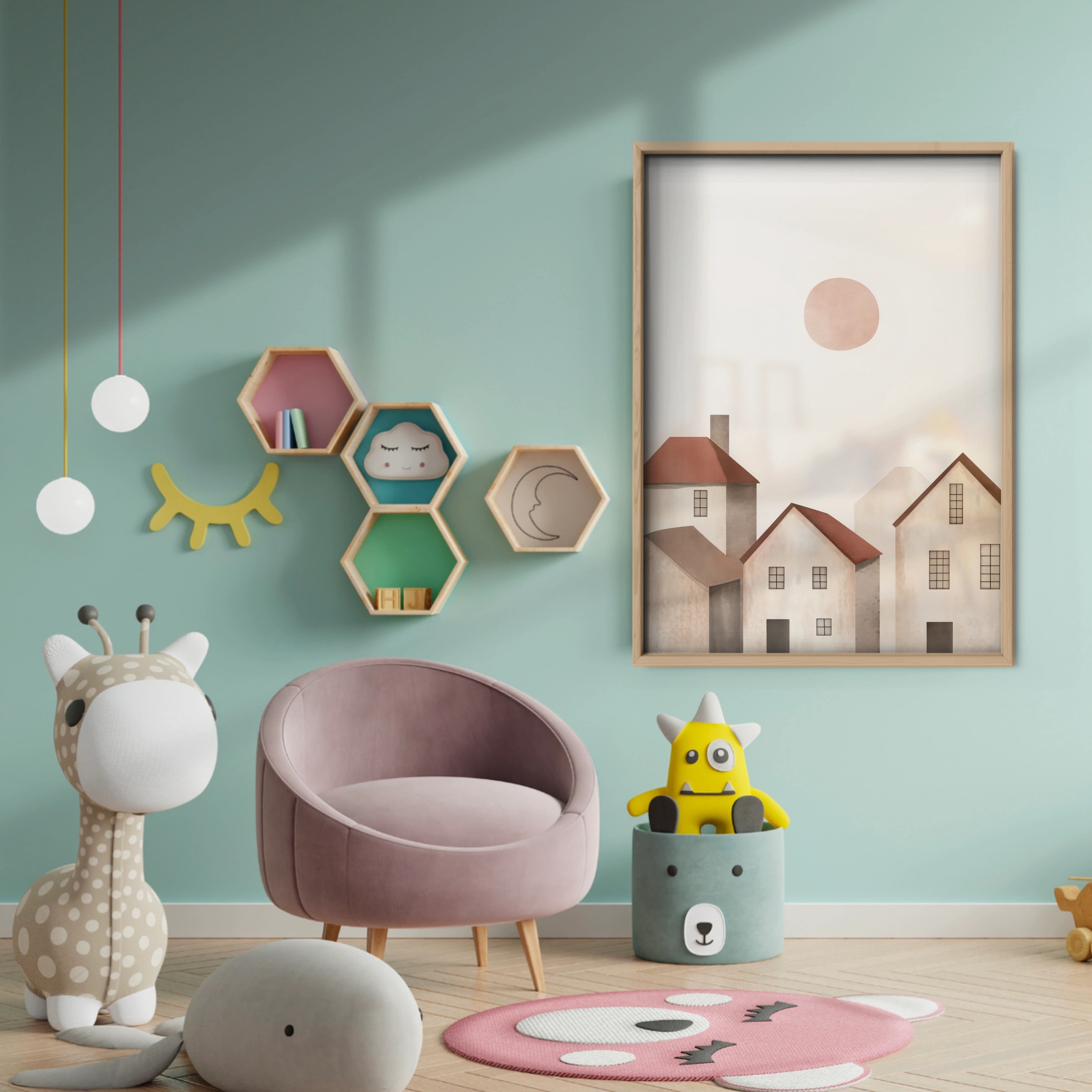 Little Houses Nursery Print - baby room wall decor print