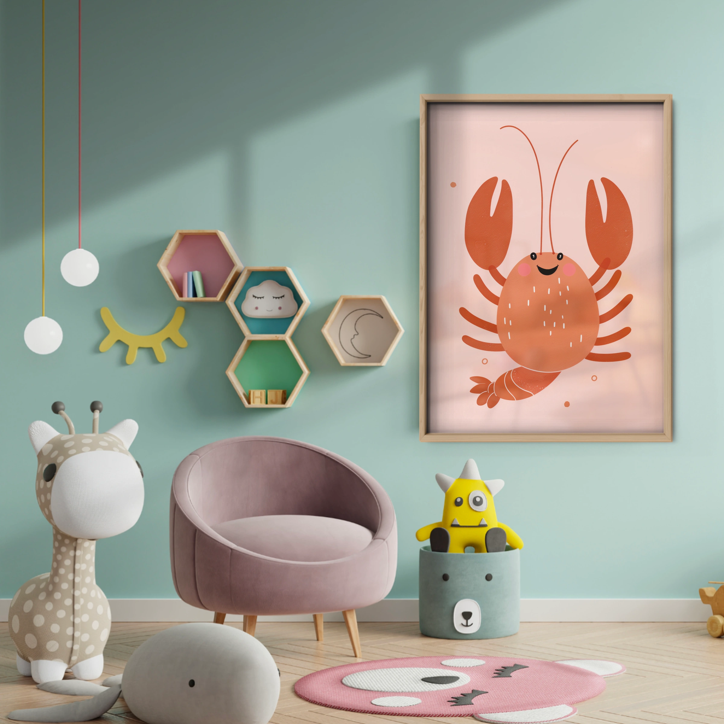 Little Lobster Nursery Print - baby room wall decor print