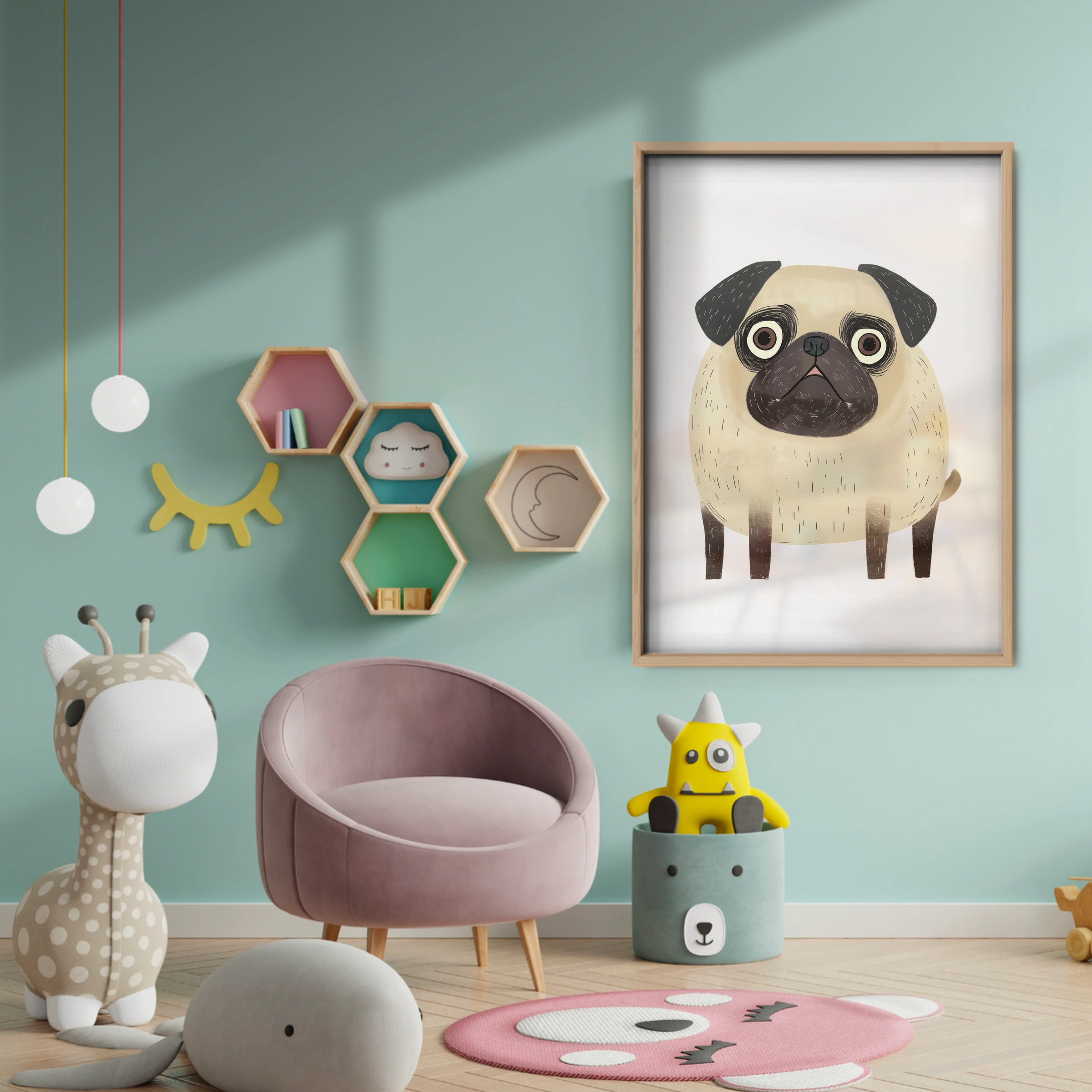 Little Pug Nursery Print - baby room wall decor print